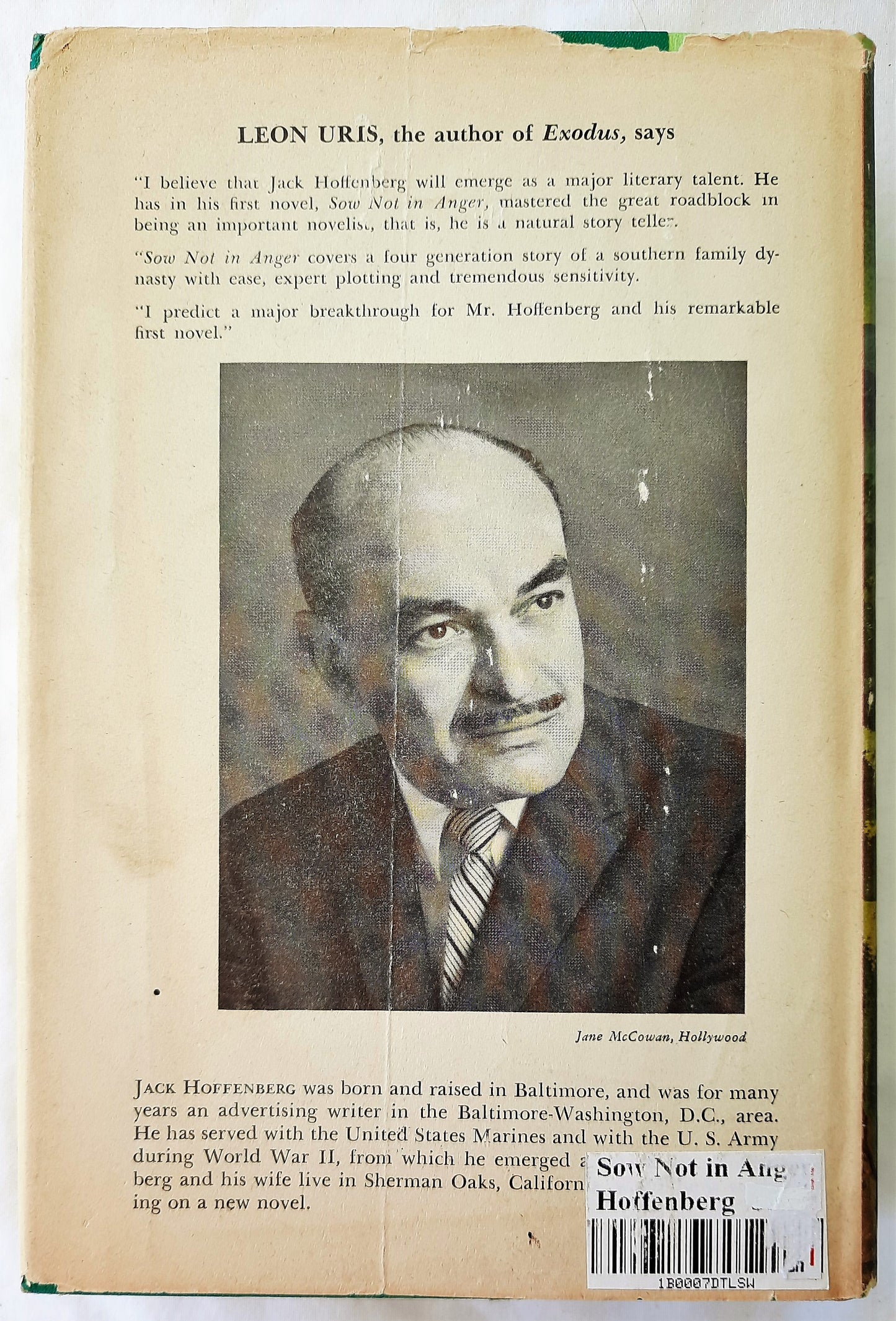 Sow Not in Anger by Jack Hoffenberg (Very Good, HC, 1961, E.P. Dutton, 543 pages)