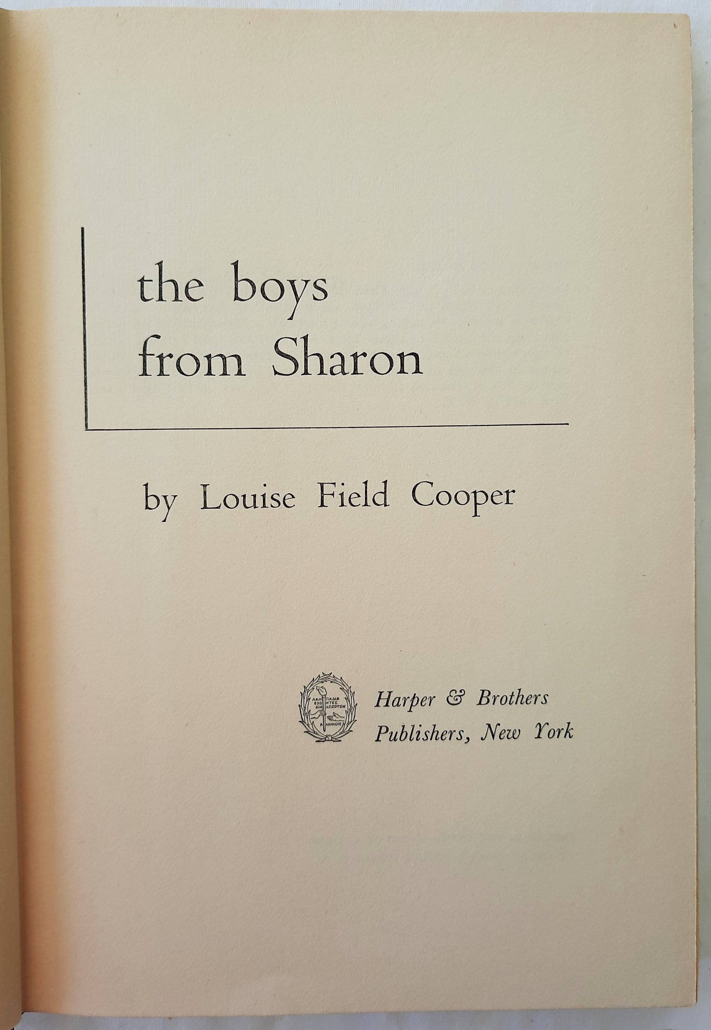 The Boys From Sharon by Louise Field Cooper (Vintage, Very Good, 1950, HC, 242 pages, Harper & Brothers)