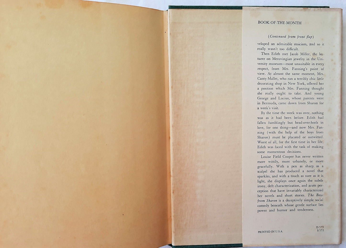 The Boys From Sharon by Louise Field Cooper (Vintage, Very Good, 1950, HC, 242 pages, Harper & Brothers)