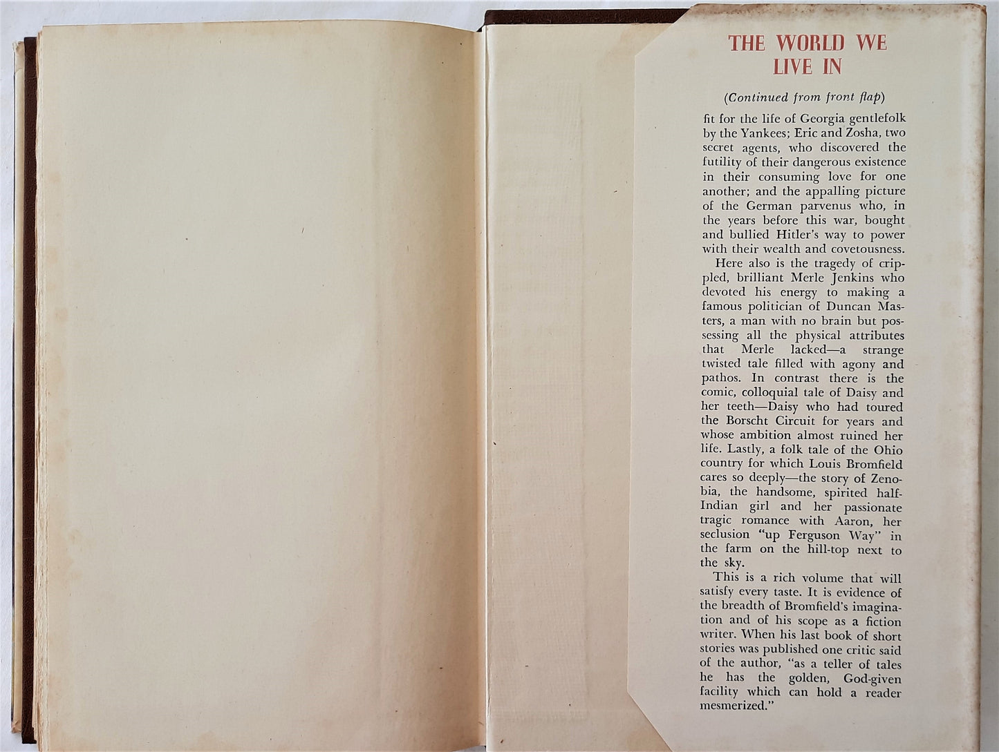 The World We Live In by Louis Bromfield (Very good, 1944, HC, 339 pages, Blakiston Co.)