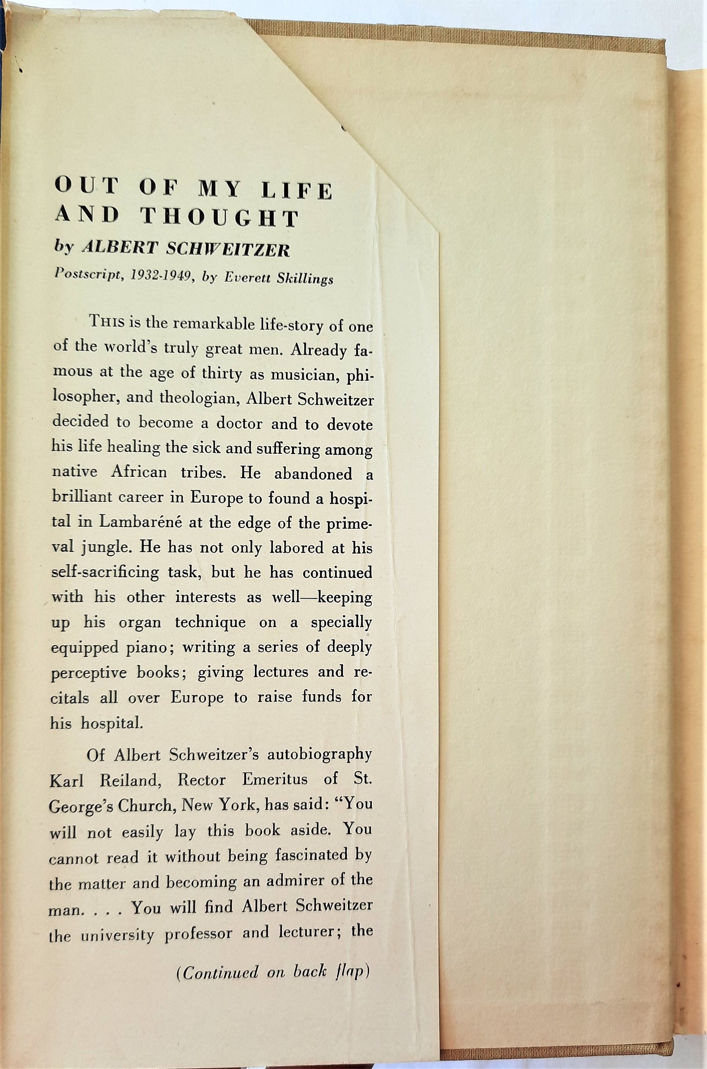 Out of My Life and Thought by Albert Schweitzer (Very good, 1949, HC, Henry Holt and Company)