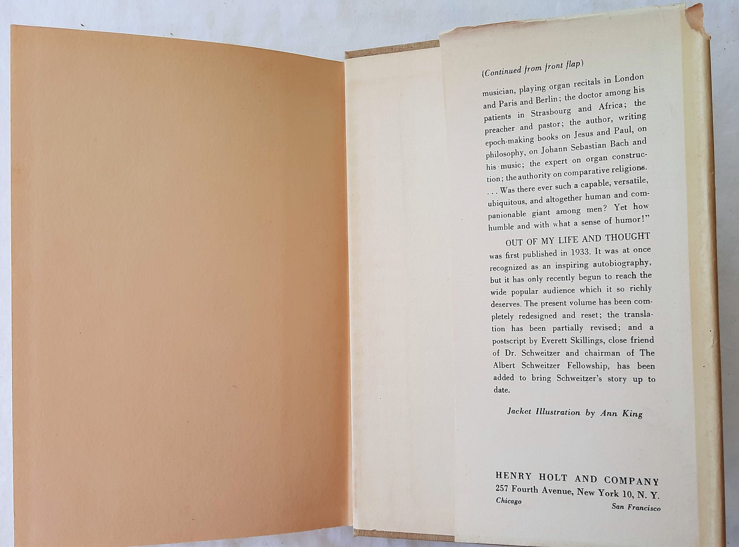 Out of My Life and Thought by Albert Schweitzer (Very good, 1949, HC, Henry Holt and Company)