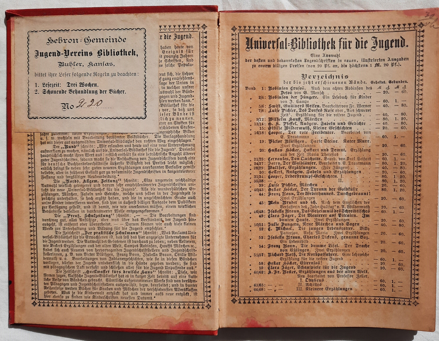 Universalbibliothek ur Die Jugend: Tagebuch eines armen frauleins by Marie Nathusius (Acceptable, 1900, HC, Stuttgart)