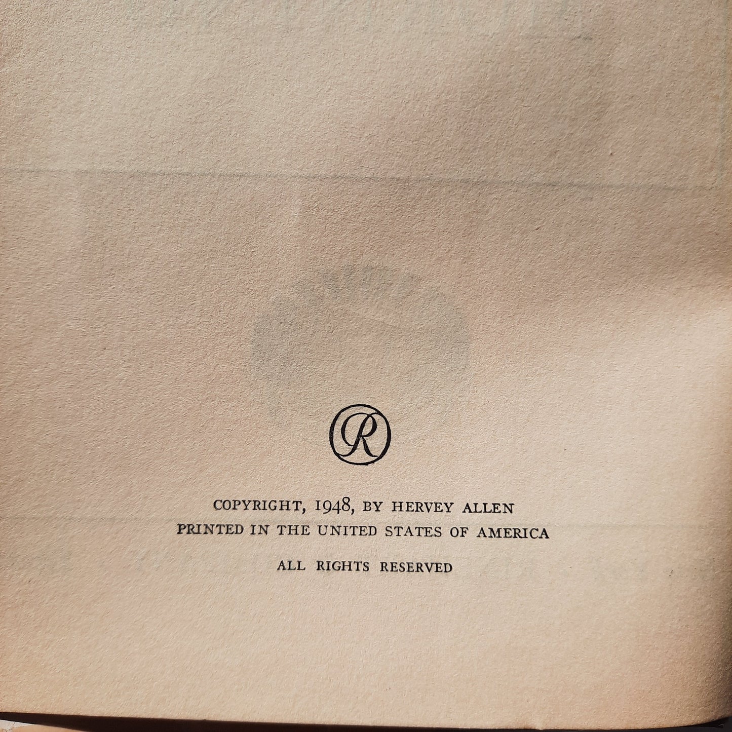 Toward the Morning by Hervey Allen (Acceptable, 1948, HC, 458 pages, Rinehart & Co.)