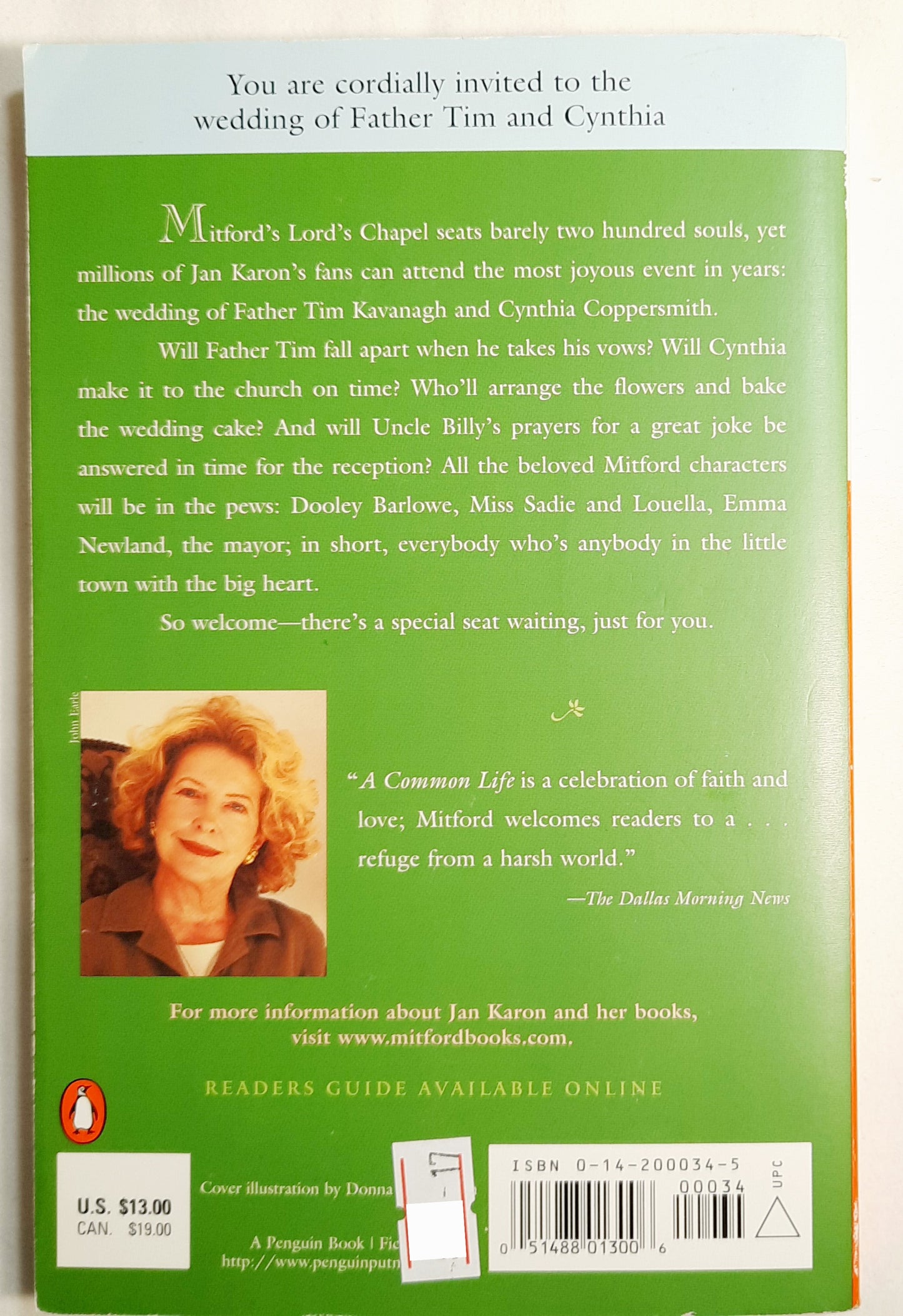 A Common Life (The Wedding Story) by Jan Karon (Mitford #6, Very good, 2001, Pbk, 186 pages, Penguin)