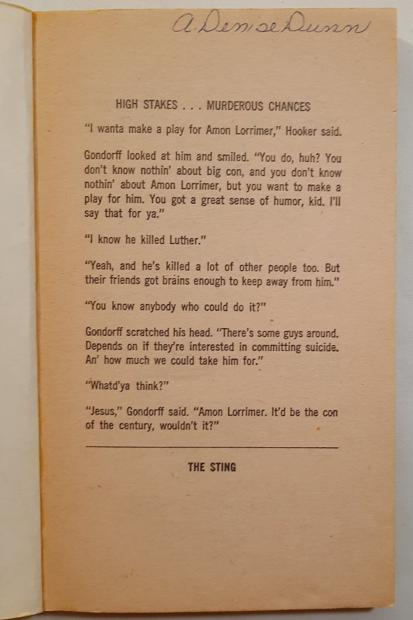 The Sting by Robert Weverka (Good, 1974, Pbk, 154 pages, Bantam Books)