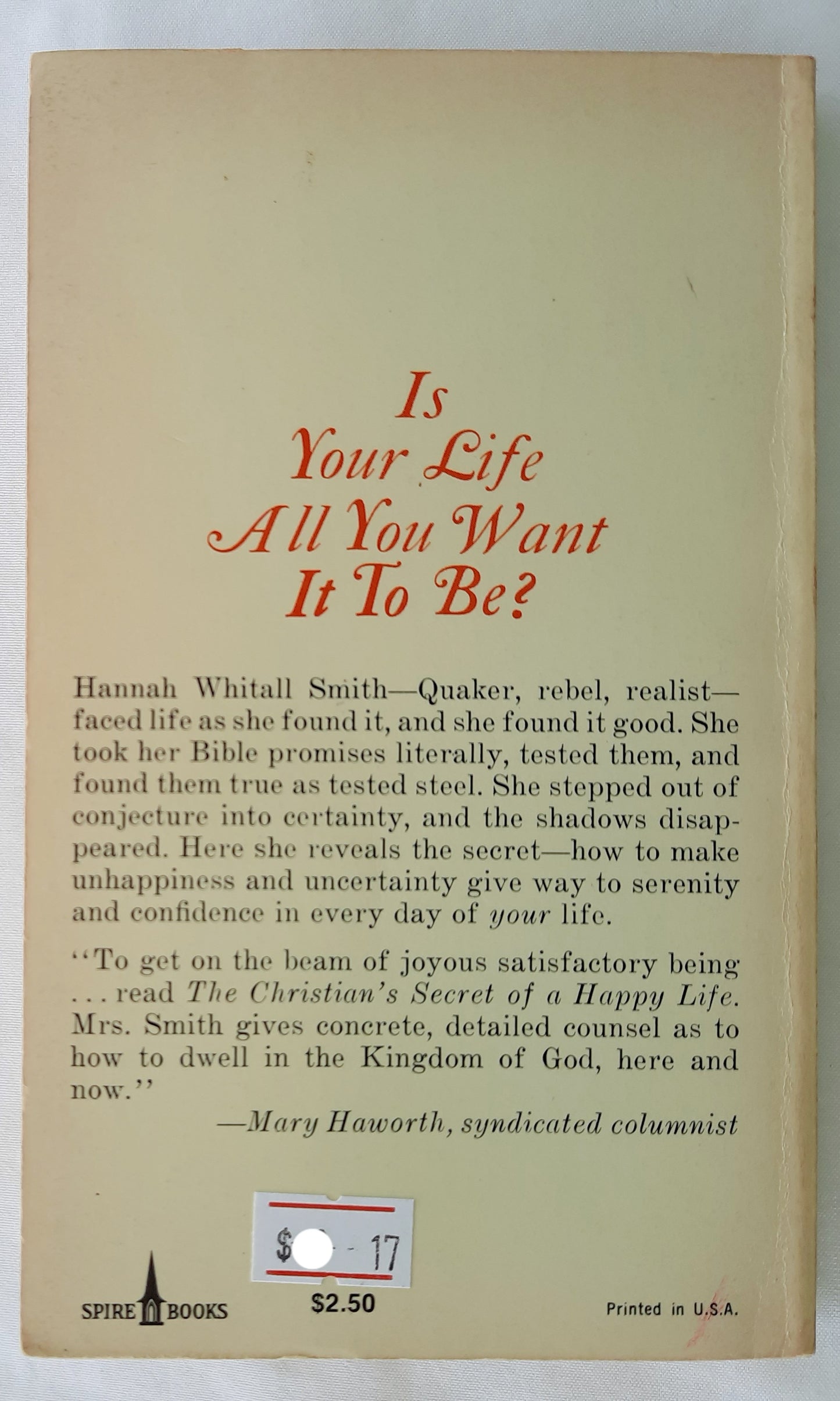 The Christian's Secret of a Happy Life von Hannah Whitall Smith (Gut, 1983, Taschenbuch, 174 Seiten, Spire Books)