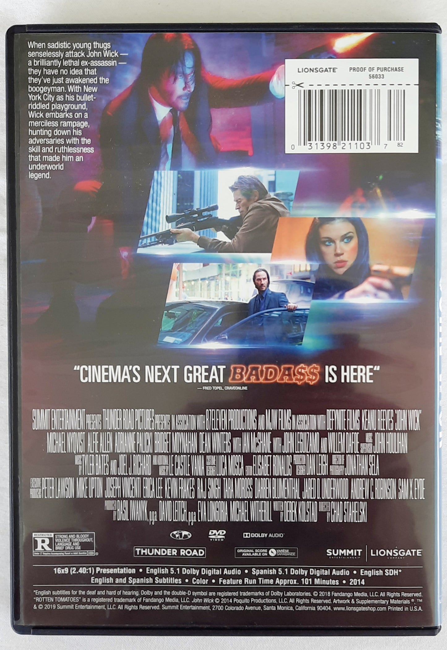 John Wick DVD Movie (Very good, 2015, Rated R, Widescreen, Thunder Road, 1 hour 41 minutes)