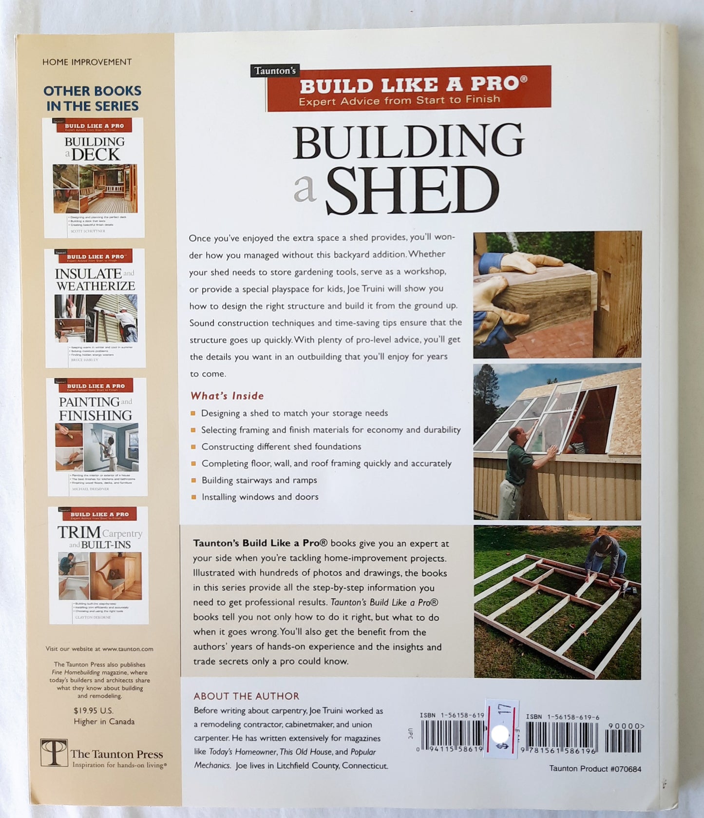 Build Like a Pro: Building a Shed by Joseph Truini (Very good, 2002, Pbk, 202 pages, The Taunton Press)