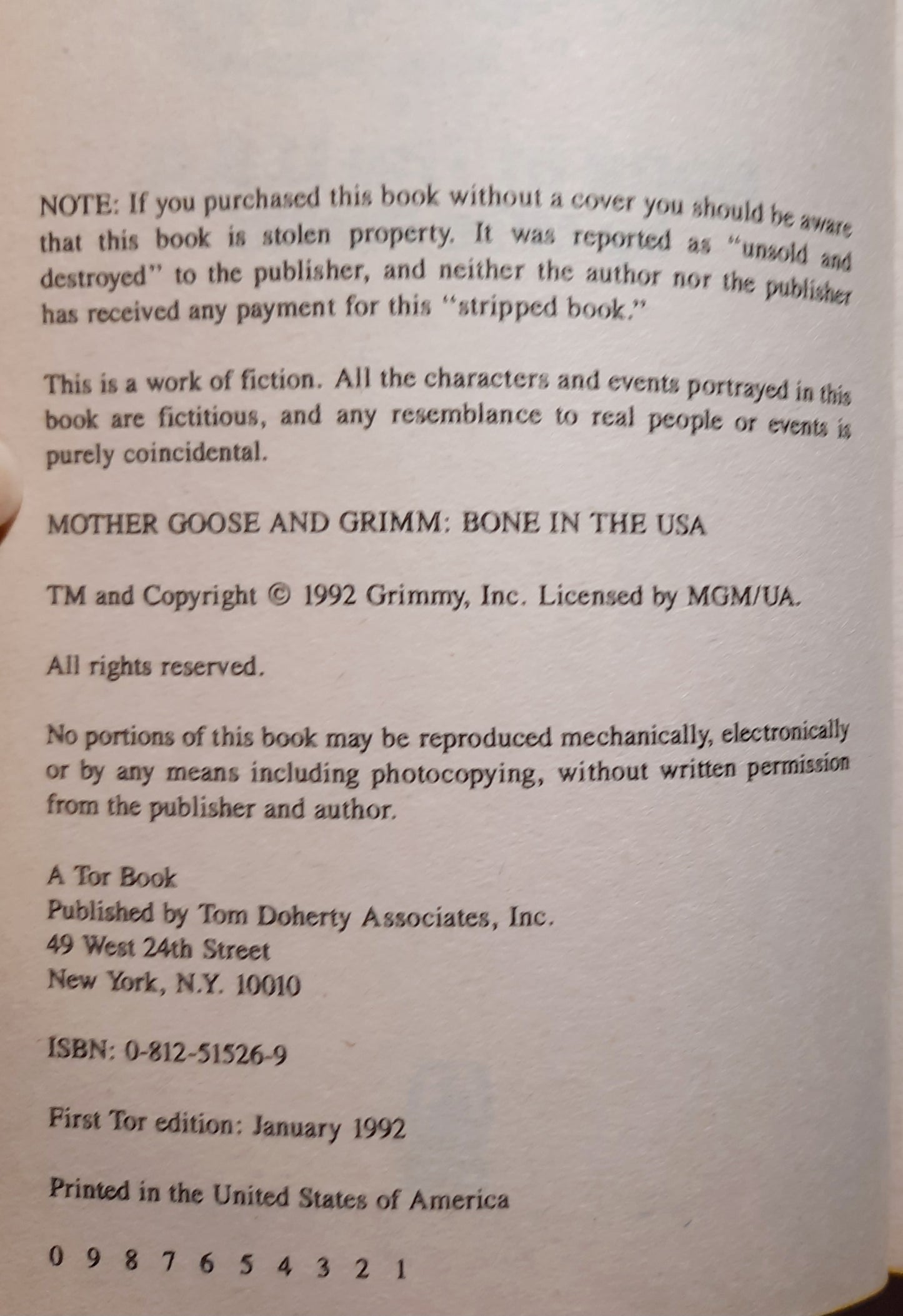 Grimmy: Bone in the U.S.A. by Mike Peters (Very Good, 1992, Pbk, Tom Doherty Associates)