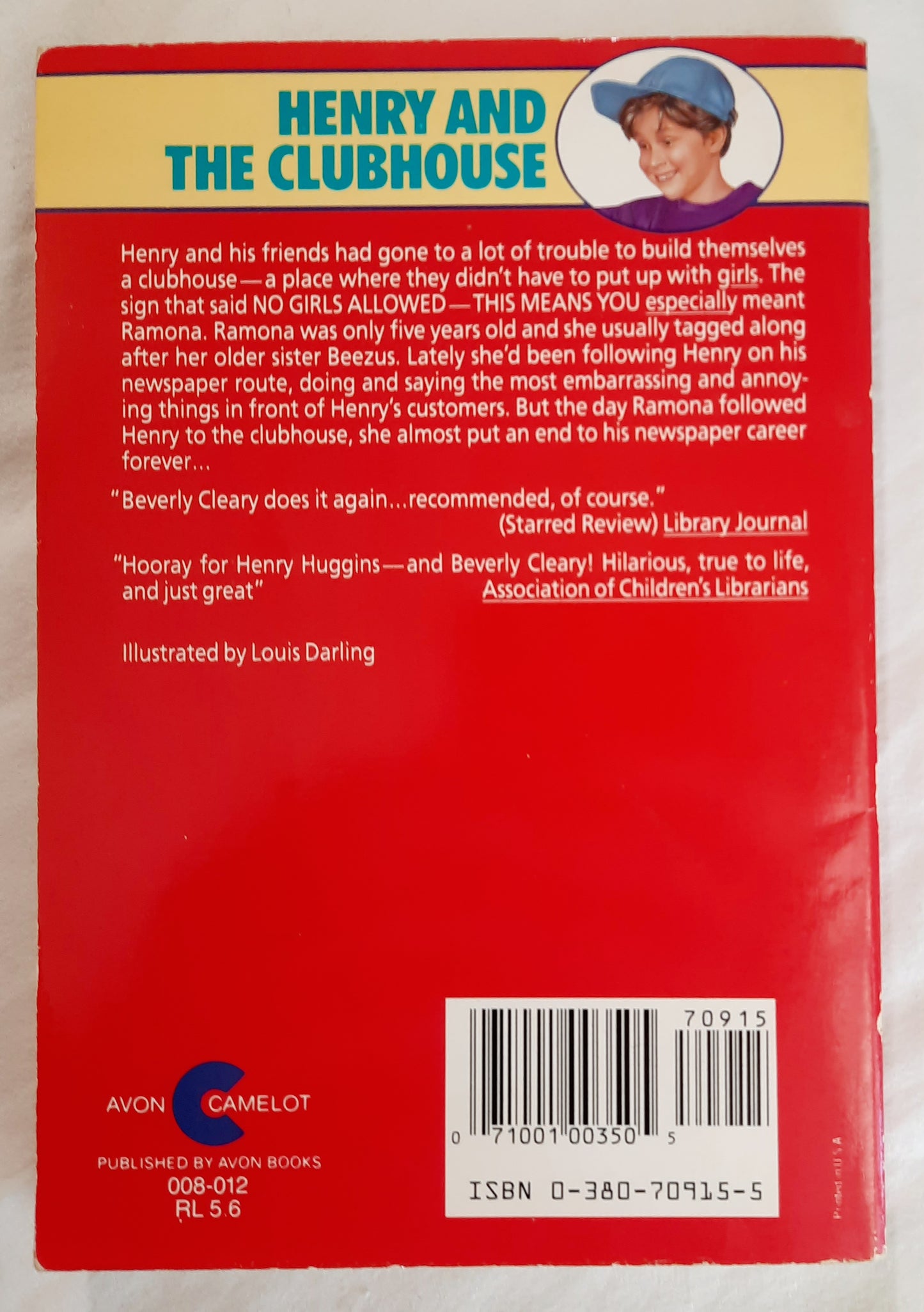 Henry and the Clubhouse by Beverly Cleary (Good, 1989, Pbk, 192 pages, Avon Camelot)