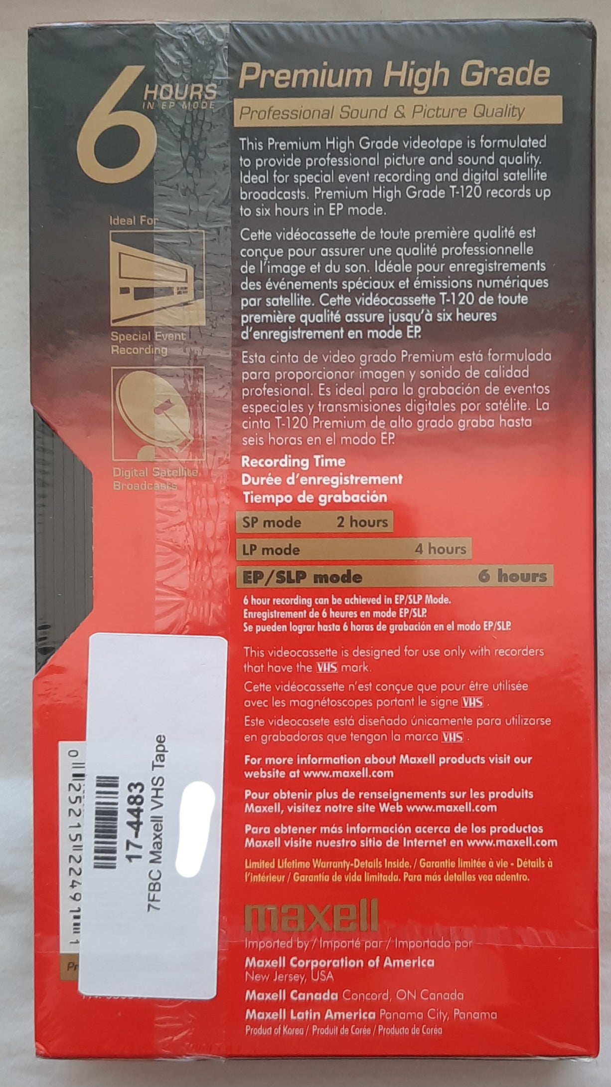 Maxell VHS Videocassette Premium High Grade T-120 (New, 6 Hours)