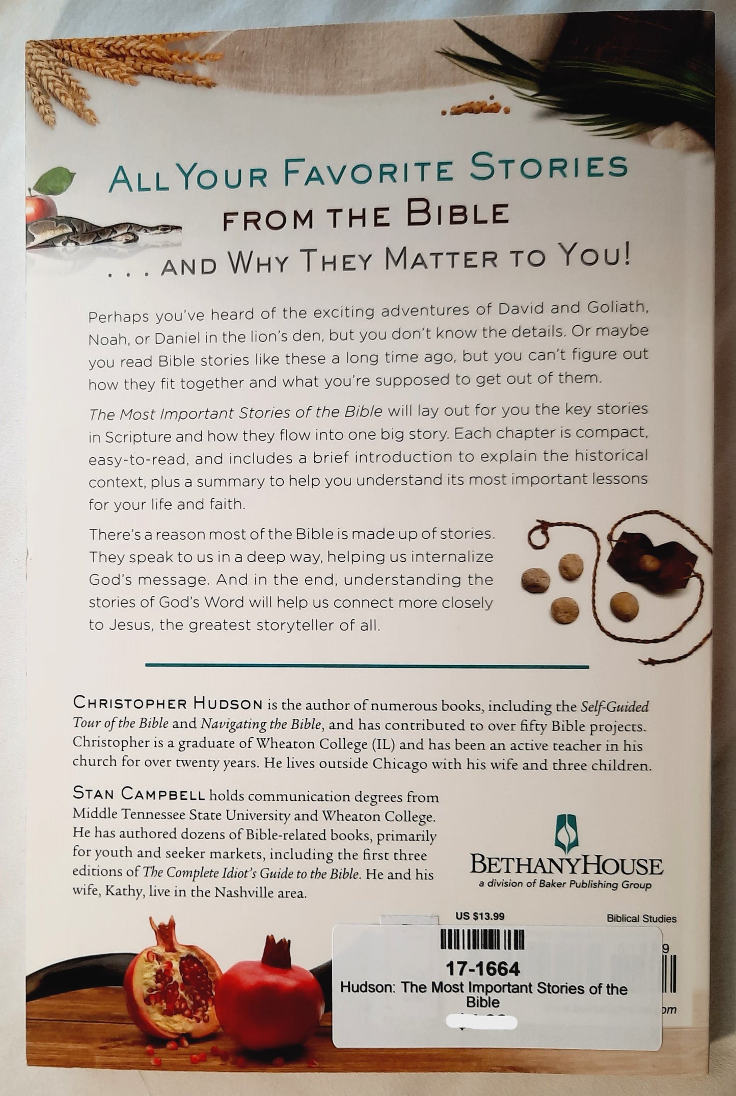 The Most Important Stories of the Bible by Christopher Hudson (Very good, Pbk, 2019, Bethany House, 192 pages)
