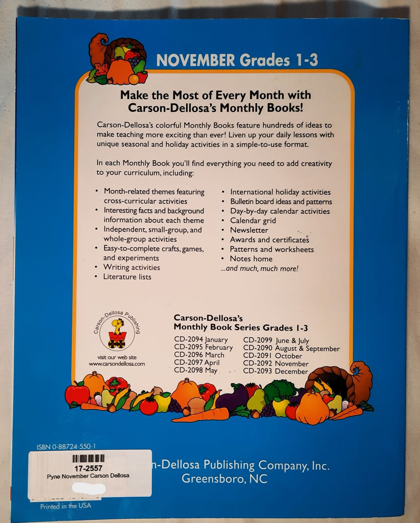 November: Full-Color Monthly Activities for Grades 1-3 by Lynette Pyne (Very good, 2000, Pbk, 98 pgs)
