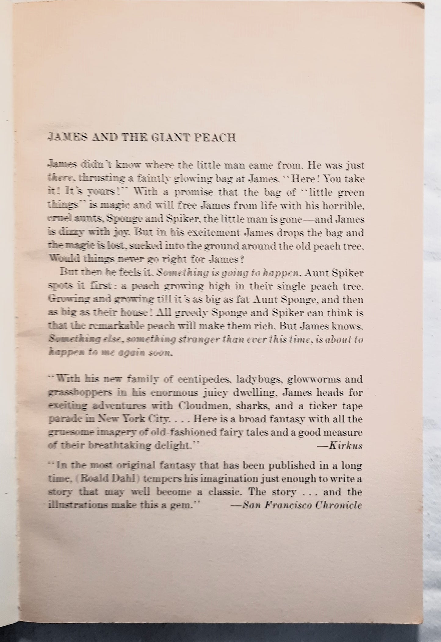 James and the Giant Peach by Roald Dahl (Very good, 1988, Pbk, 120 pages, Puffin Books)