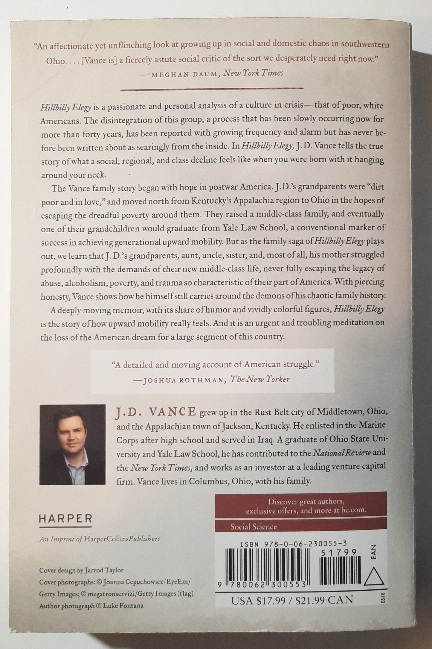 Hillbilly Elegy: A Memoir of a Family and Culture in Crisis by J.D. Vance (Very Good, 2016, PBK, Harper, 272 pages)