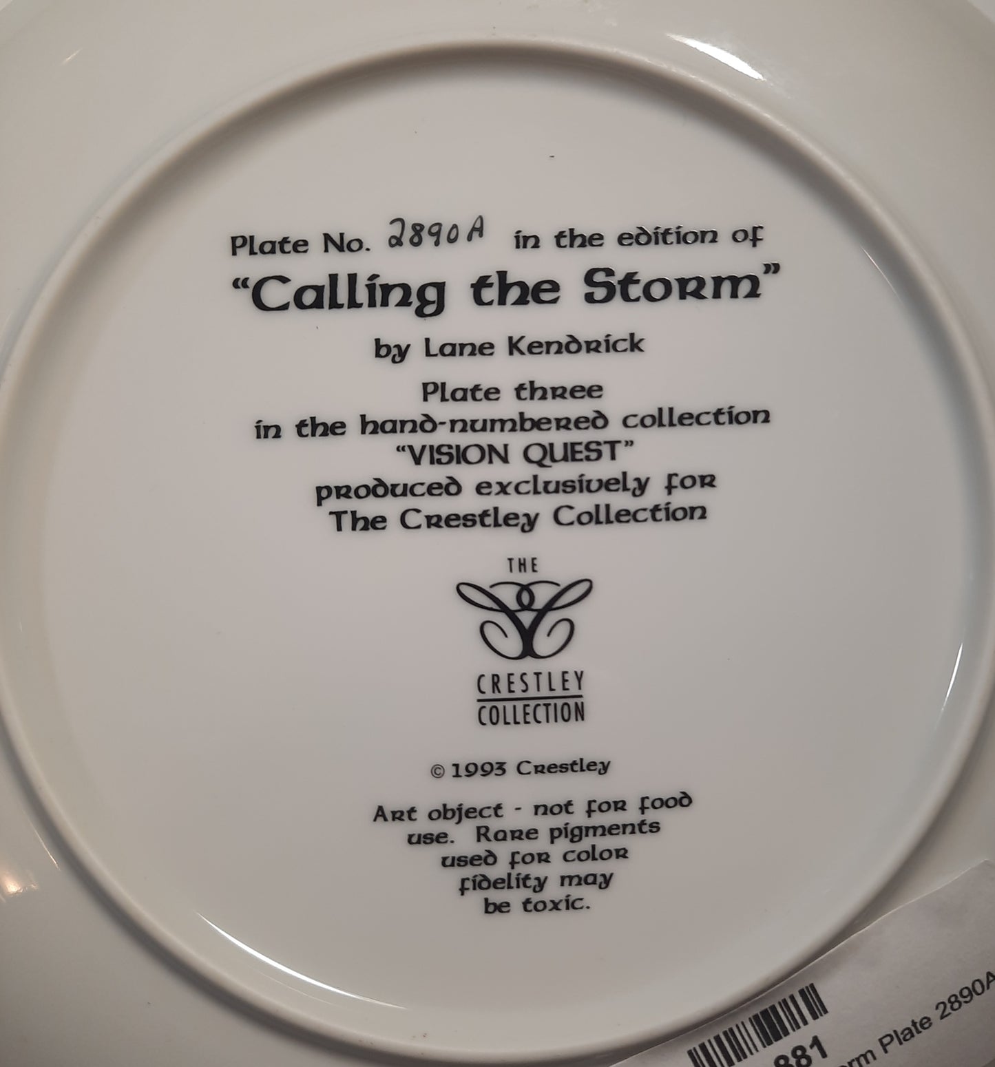Decorative Plate: Calling the Storm #3 Vision Quest by Lane Kendrick (Like new, 1993, The Crestley Collection, #2890A)