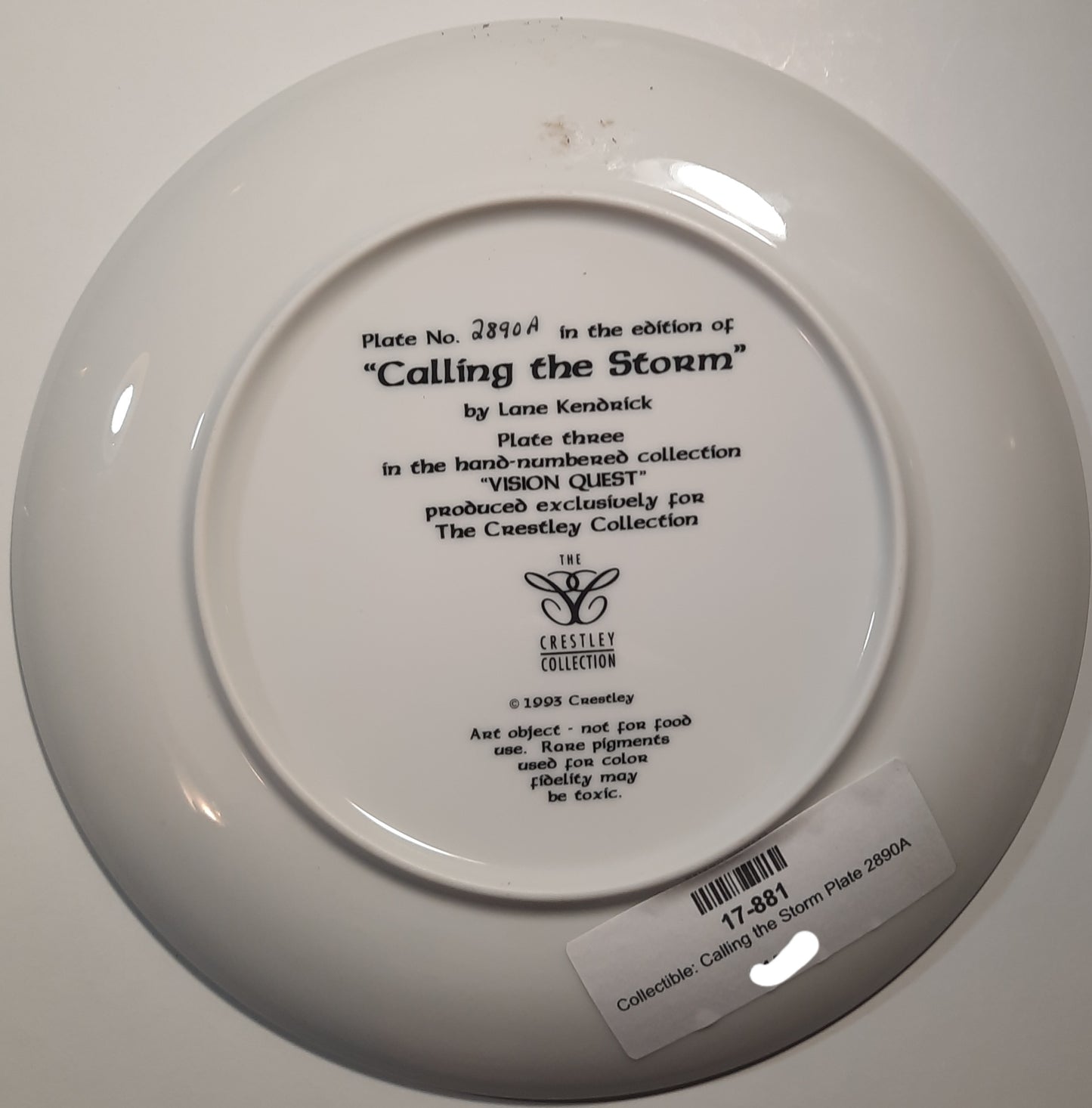 Decorative Plate: Calling the Storm #3 Vision Quest by Lane Kendrick (Like new, 1993, The Crestley Collection, #2890A)
