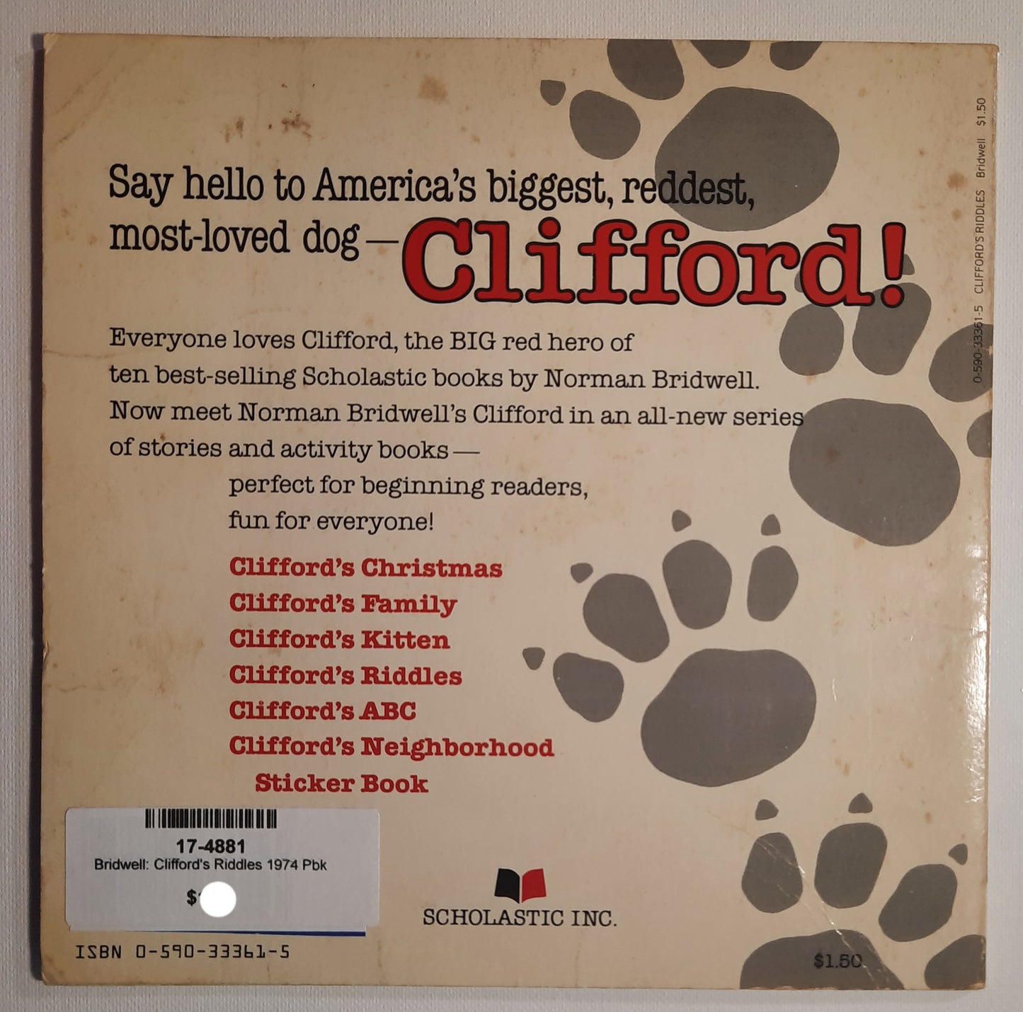 Clifford's Riddles by Norman Bridwell (Clifford the Big Red Dog, Good, 1974, Pbk, 32 pages, Scholastic)