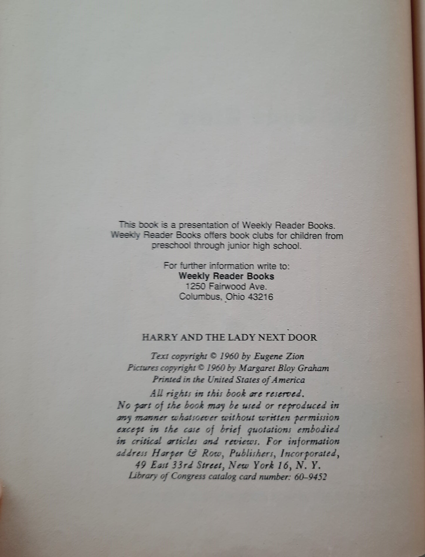 Harry and the Lady Next Door by Gene Zion (Good, 1960, HC, 61 pages, Weekly Reader Books)
