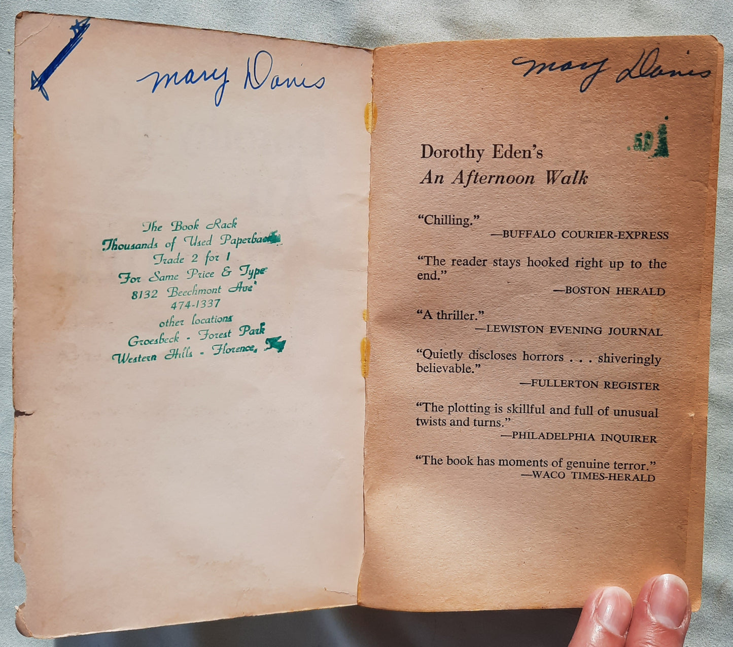 An Afternoon Walk by Dorothy Eden (Good, 1972, Pbk, 224 pages, Fawcett Crest)