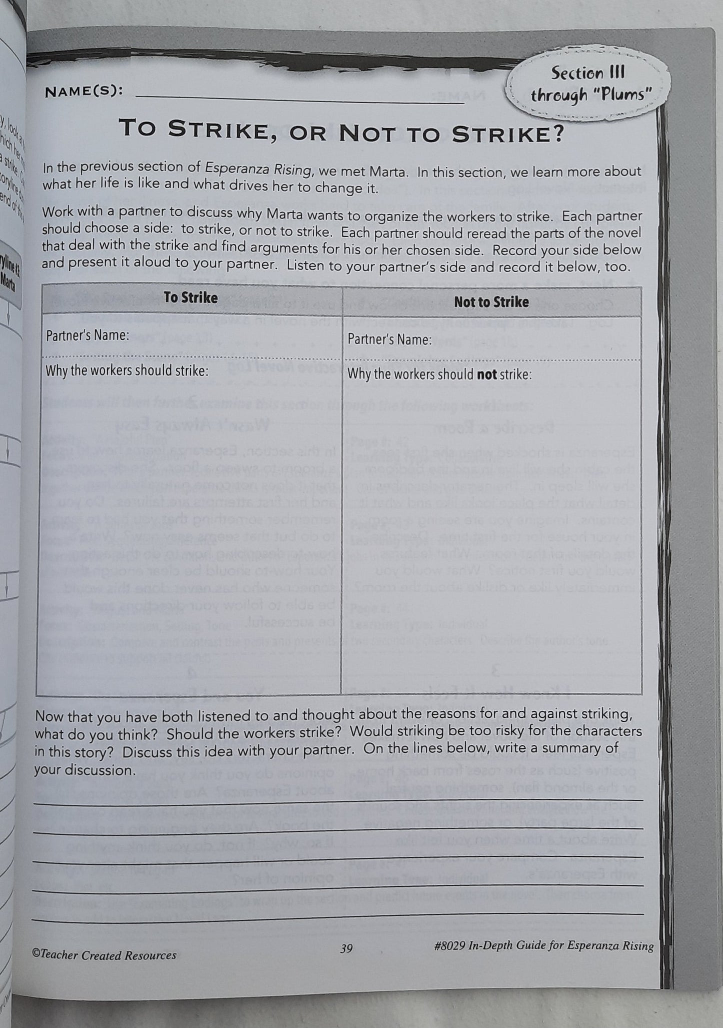 Rigorous Reading In-Depth Guide: Esperanza Rising by Karen McRae (New, 2018, Pbk, 80 pages, Teacher Created Resources)