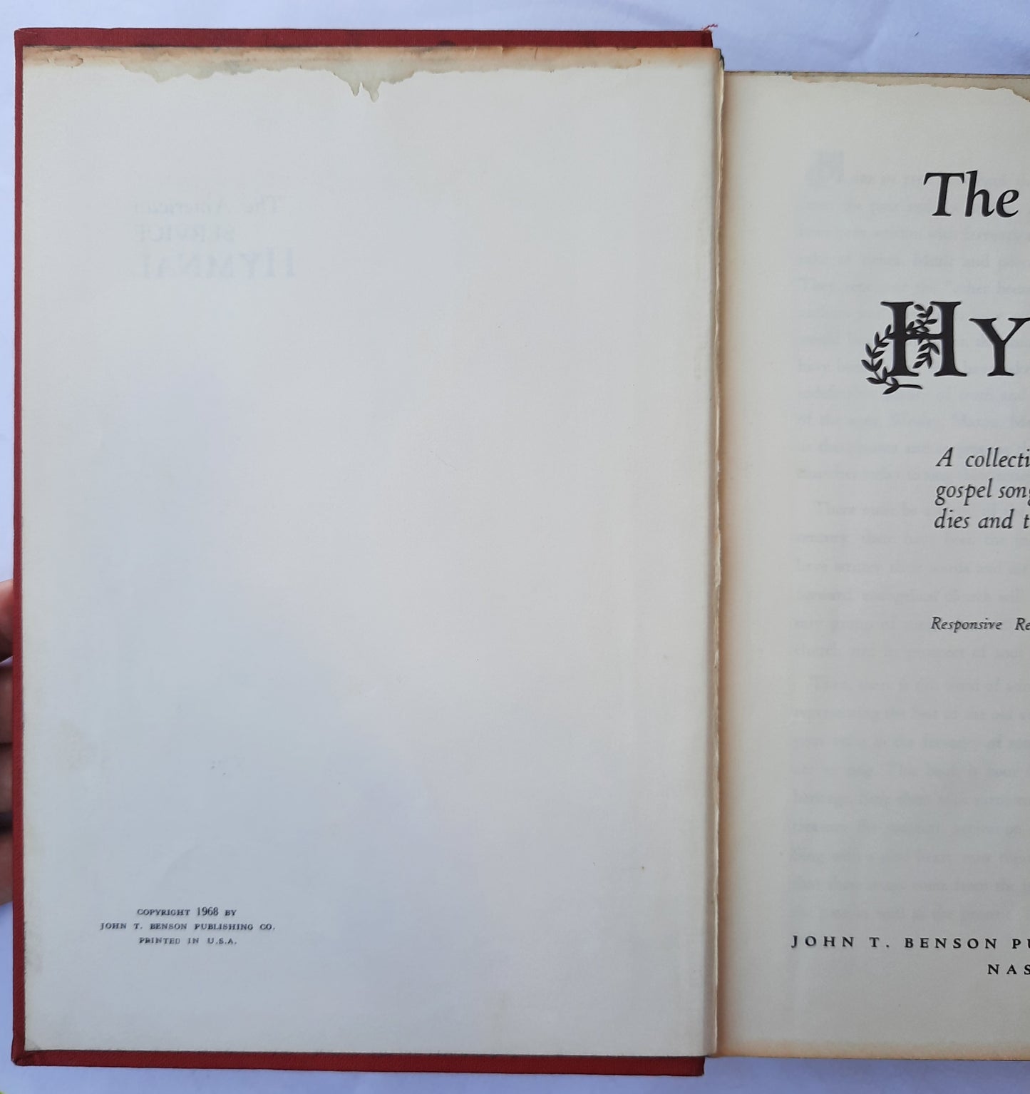 The American Service Hymnal edited by John T. Benson; Earl Smith (Acceptable, 1968. HC, John T. Benson Publishing Co.)