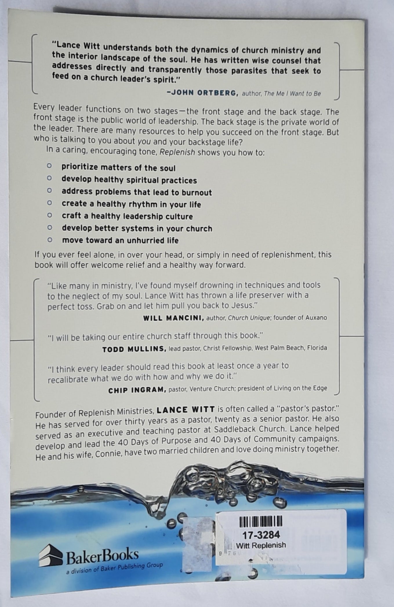 Replenish: Leading from a Healthy Soul by Lance Witt (Very Good, 2011, Pbk, 234 pages, Baker Books)