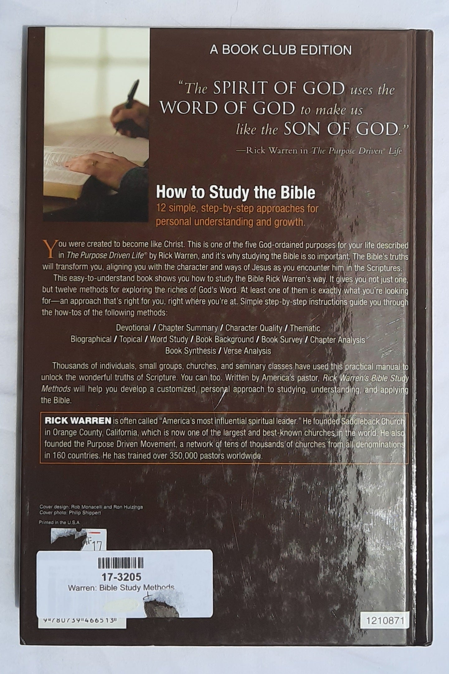 Bible Study Methods by Rick Warren (Very good, HC, 2006, Zondervan, 271 pages)