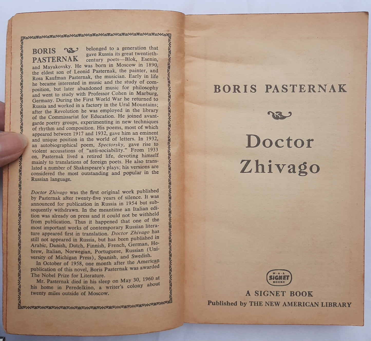 Doctor Zhivago by Boris Pasternack (Acceptable, 1958, Pbk, 456 pages, Signet Book)