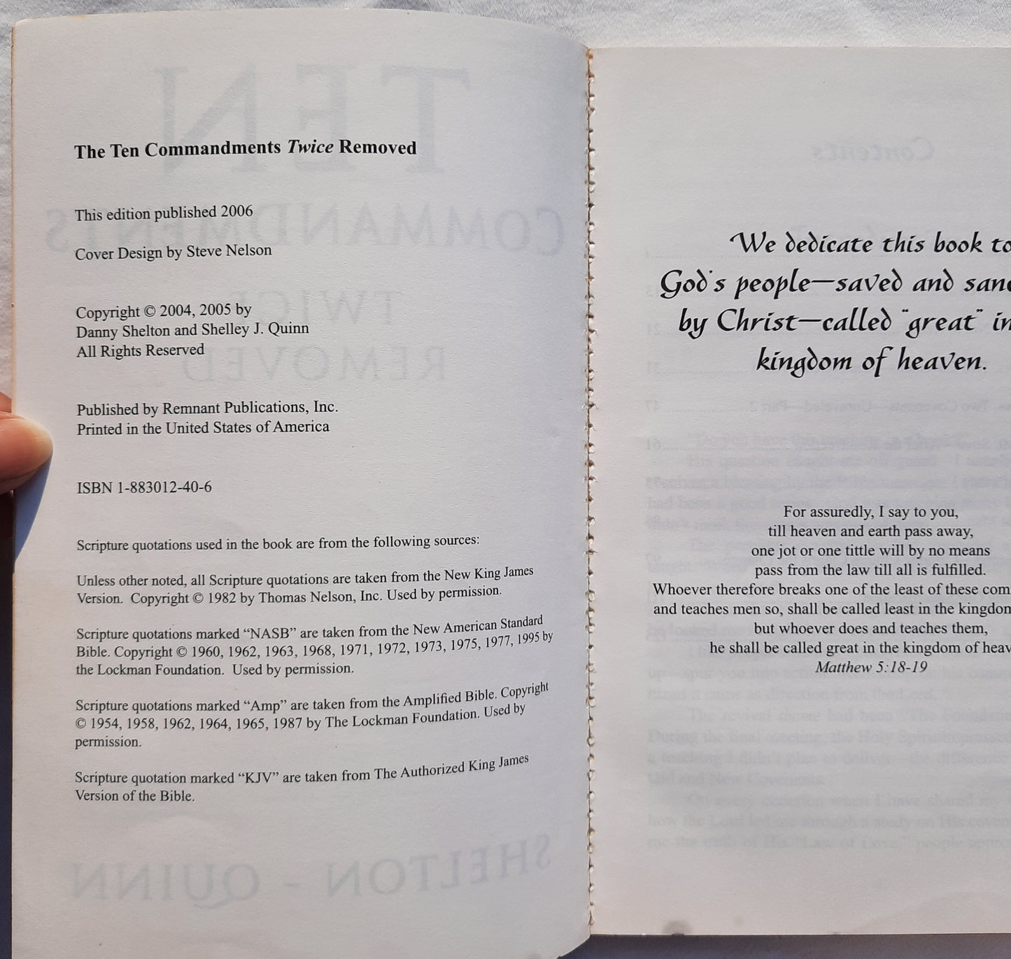 Ten Commandments Twice Removed by Danny Shelton; Shelley Quinn (Very Good, 2005, Pbk, 126 pages, Remnant Pub.)
