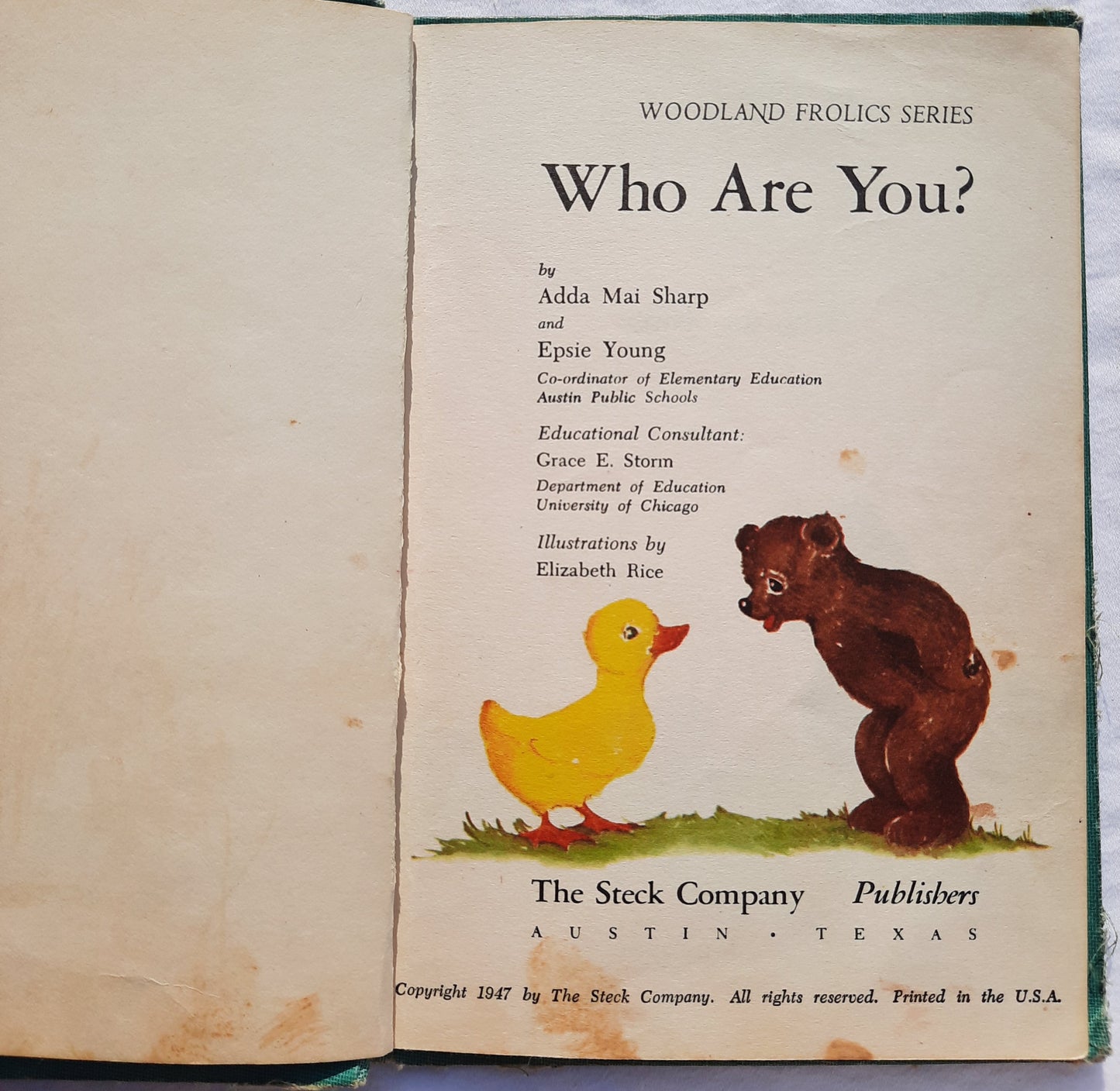Who Are You? by Adda Mai Sharp; Epsie Young (Woodland Frolics Series: Good, 1947, HC, 48 pages, The Steck Co.)