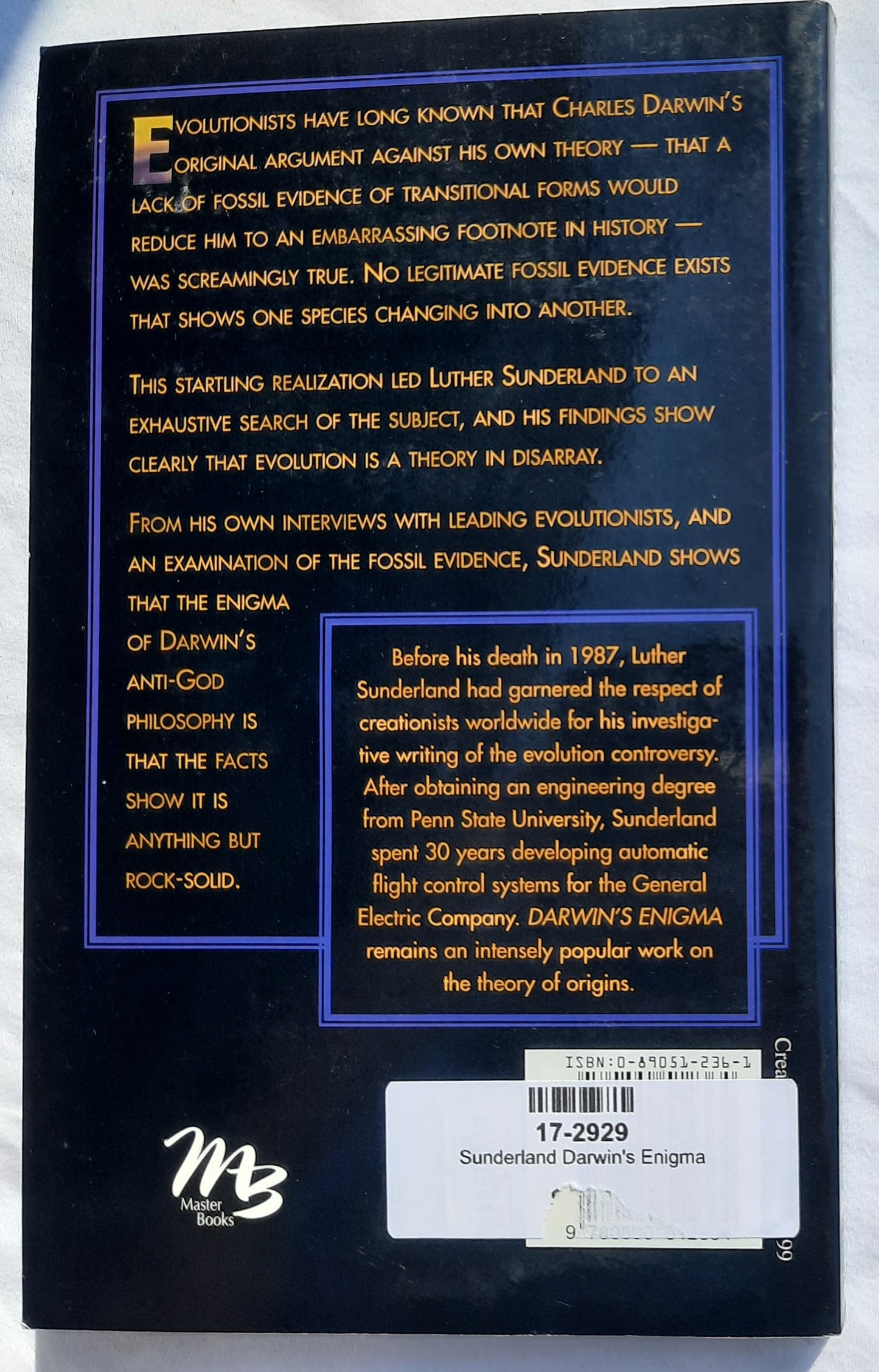 Darwin's Enigma by Luther Sunderland (Very good, 1988, Pbk, 192 pages, Master Books)