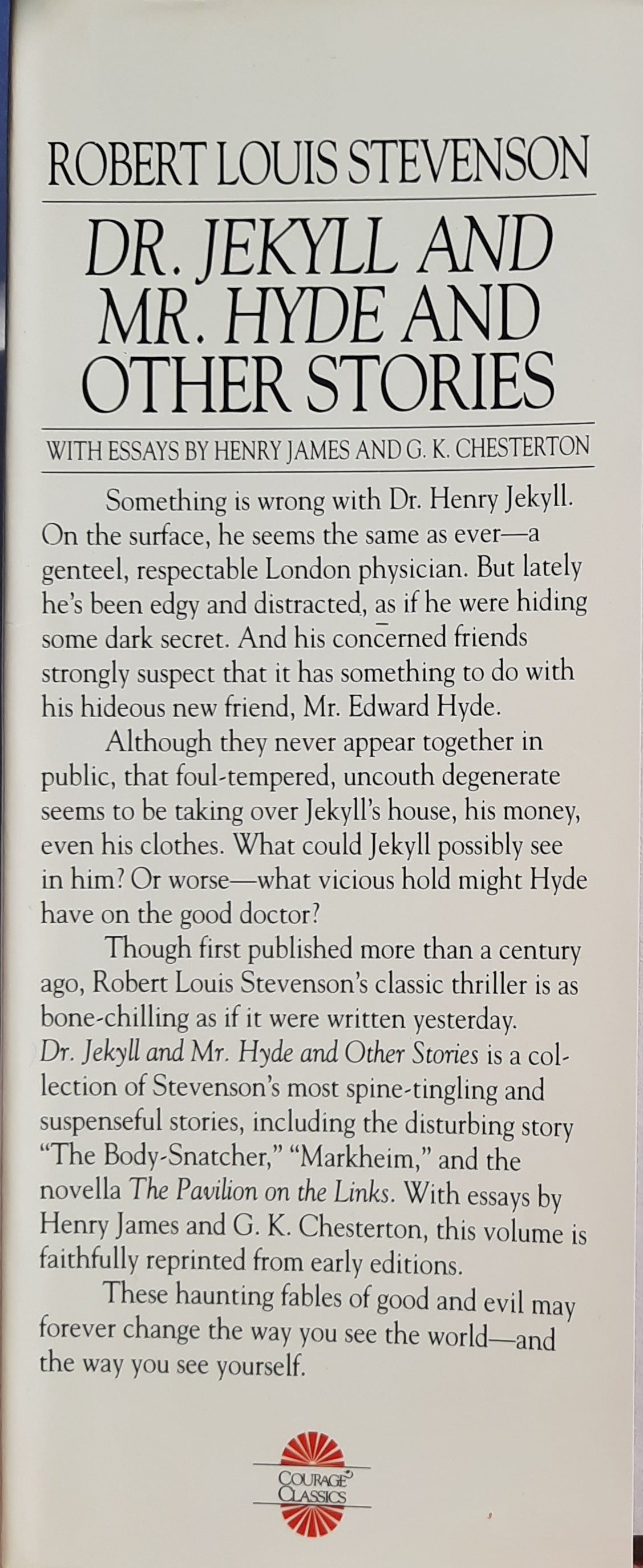 Dr. Jekyll and Mr. Hyde and Other Stories by Robert Louis Stevenson (Very good, 1994, HC, 221 pages, Courage Books)