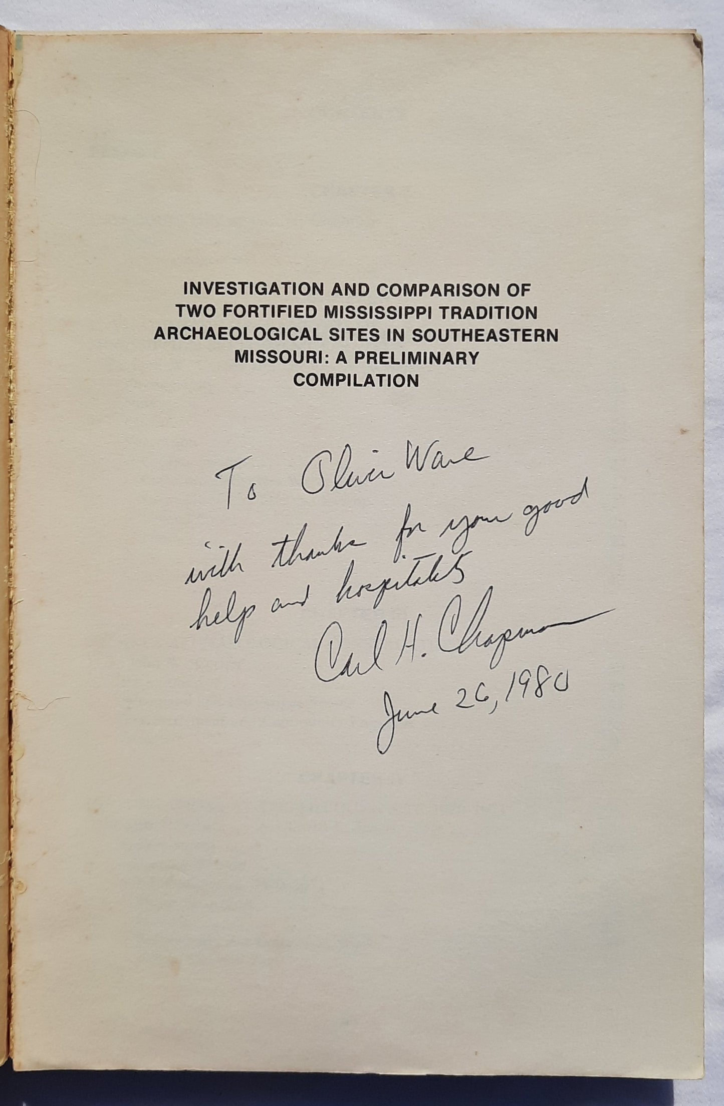 The Missouri Archaeologist: Investigation and Comparison of Two Fortified Mississippi Tradition Archaeological Sites in Southeastern Missouri by (Vol. 38/Dec. 1977, Acceptable, 346 pgs)