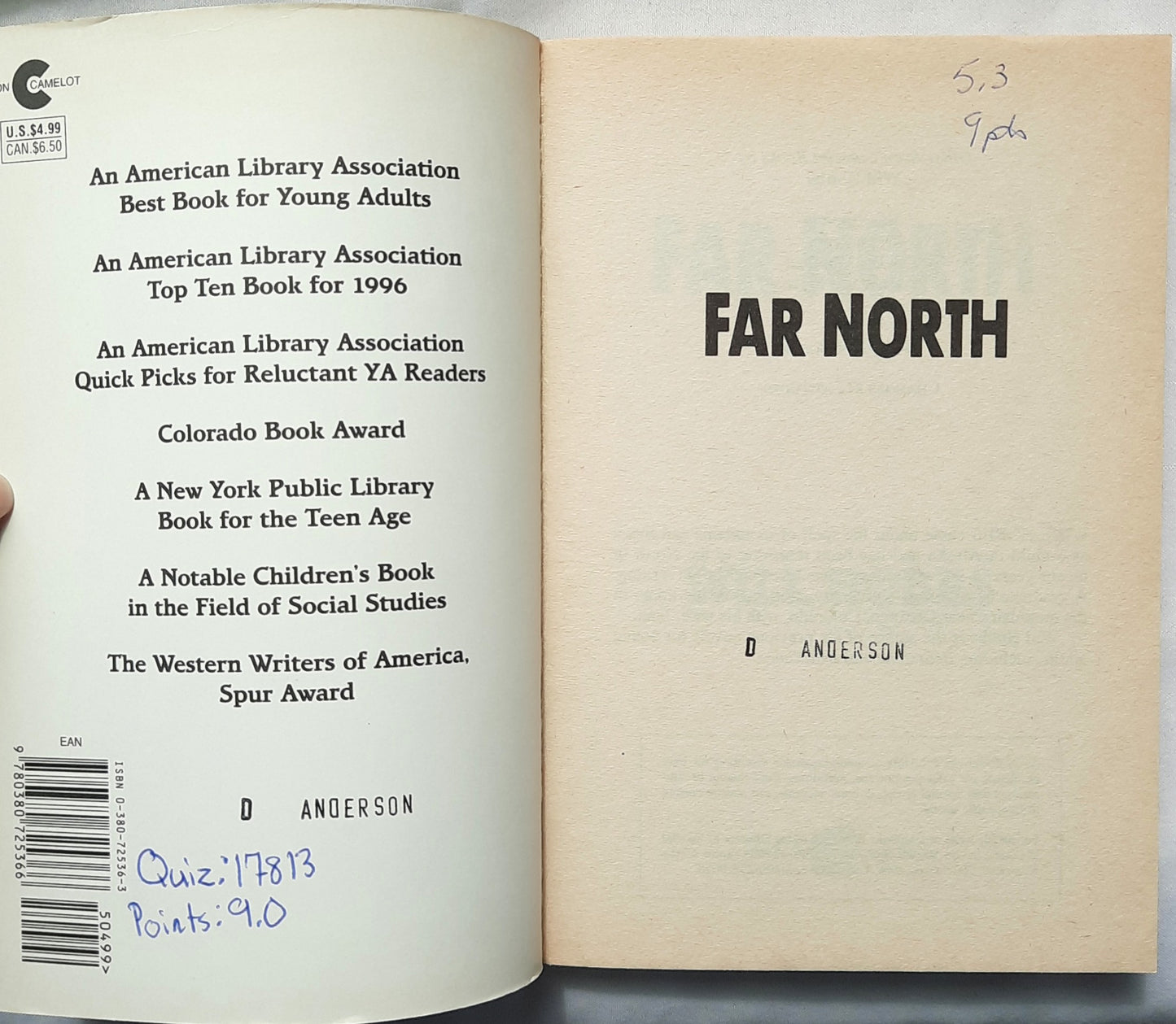 Far North by Will Hobbs (Very good, 1997, Pbk, 216 pages Avon Camelot)