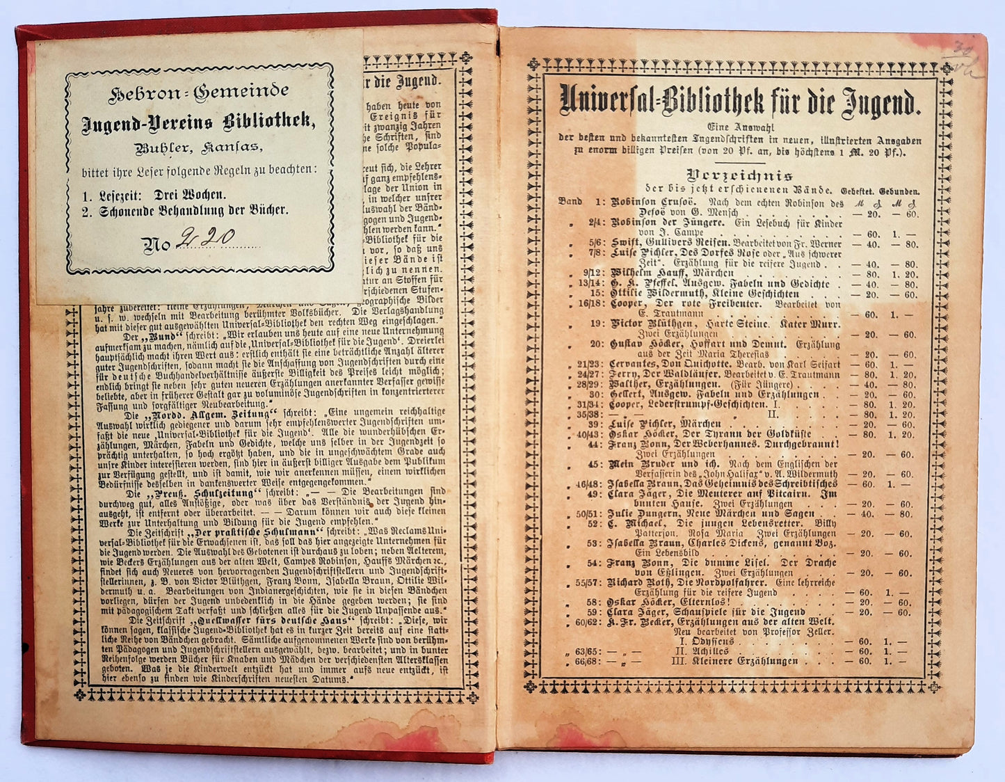 Universalbibliothek ur Die Jugend: Tagebuch eines armen frauleins by Marie Nathusius (Acceptable, 1900, HC, Stuttgart)