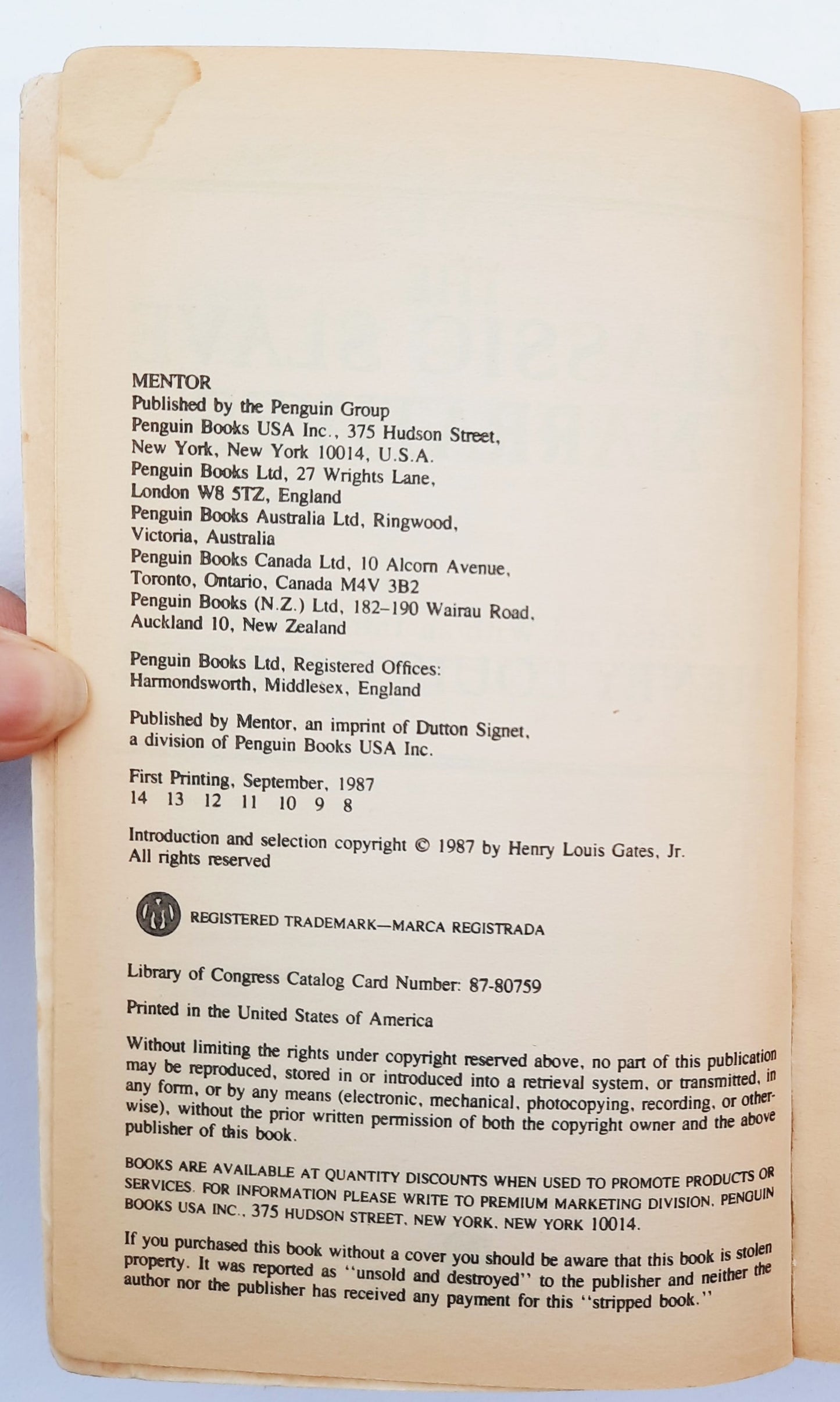 The Classic Slave Narratives edited by Henry Louis Gates Jr. (Good, 1987, Pbk, 518 pages, Mentor Books)