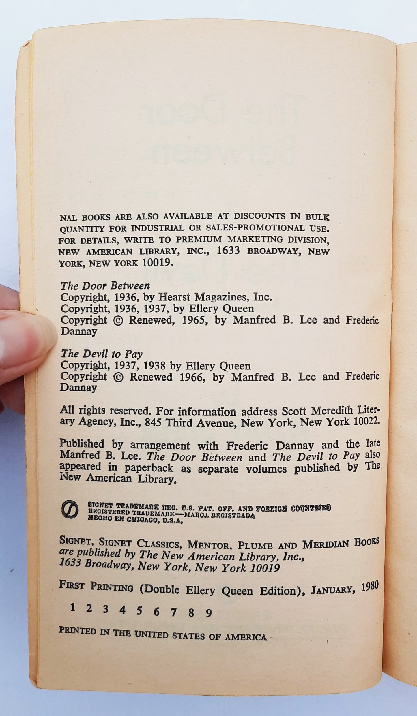 The Door Between & The Devil to Pay by Ellery Queen (Good, 1980, Pbk, 192 pages, Signet)