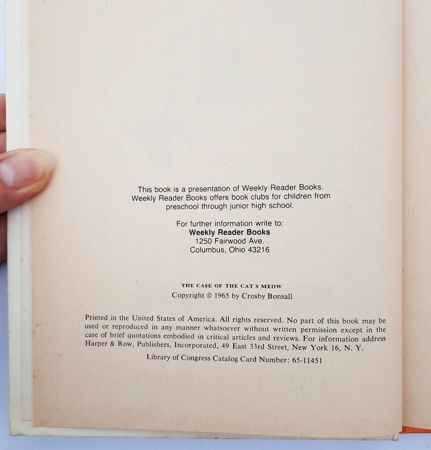 The Case of the Cat's Meow by Crosby Bonsall (Good, 1965, HC, 64 pages, Weekly Reader Books)