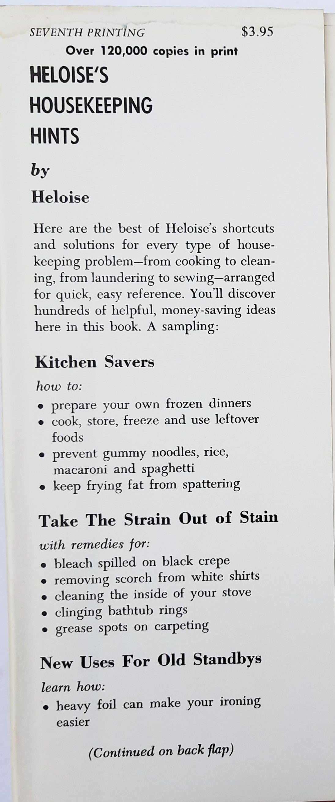 Heloise's Housekeeping Hints by Heloise Evans (Very good, 1963, HC, 208 pages, Prentice-Hall Inc.)