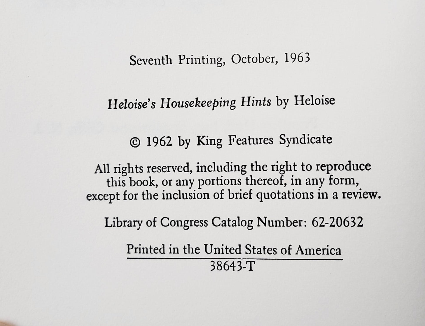 Heloise's Housekeeping Hints by Heloise Evans (Very good, 1963, HC, 208 pages, Prentice-Hall Inc.)