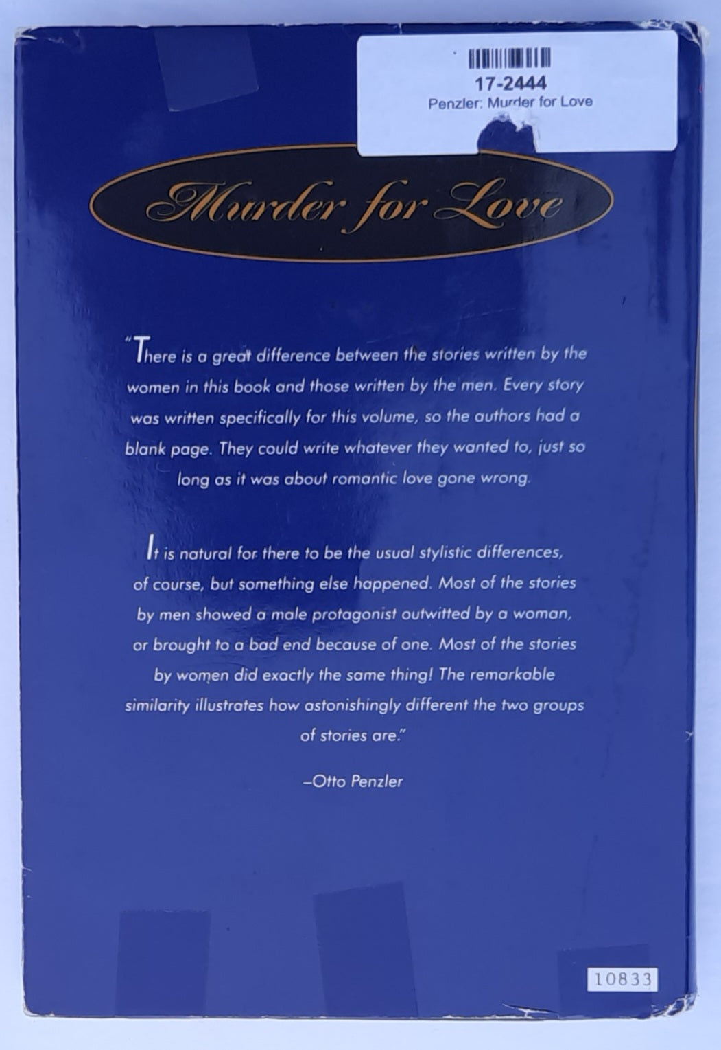 Murder for Love edited by Otto Penzler (Good, 1996, HC, 319 pages, Delacorte Press)