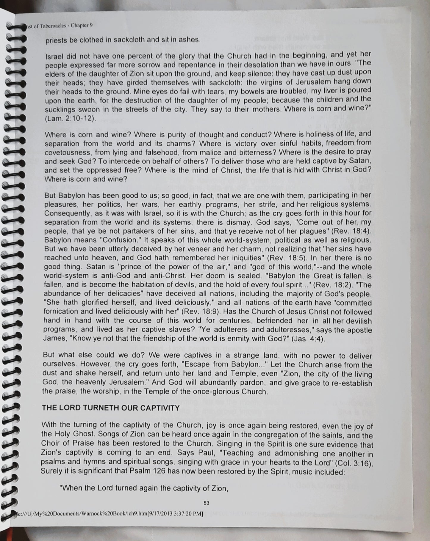 The Feast of Tabernacles by George H. Warnack (Very good, 1951, Spiral Bound 2013, 108 pages)