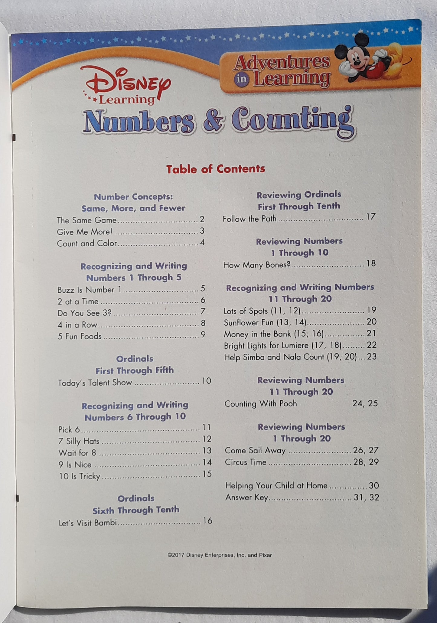 Disney Adventures in Learning: Numbers & Counting by Bendon (Like New, 2017, Pbk)