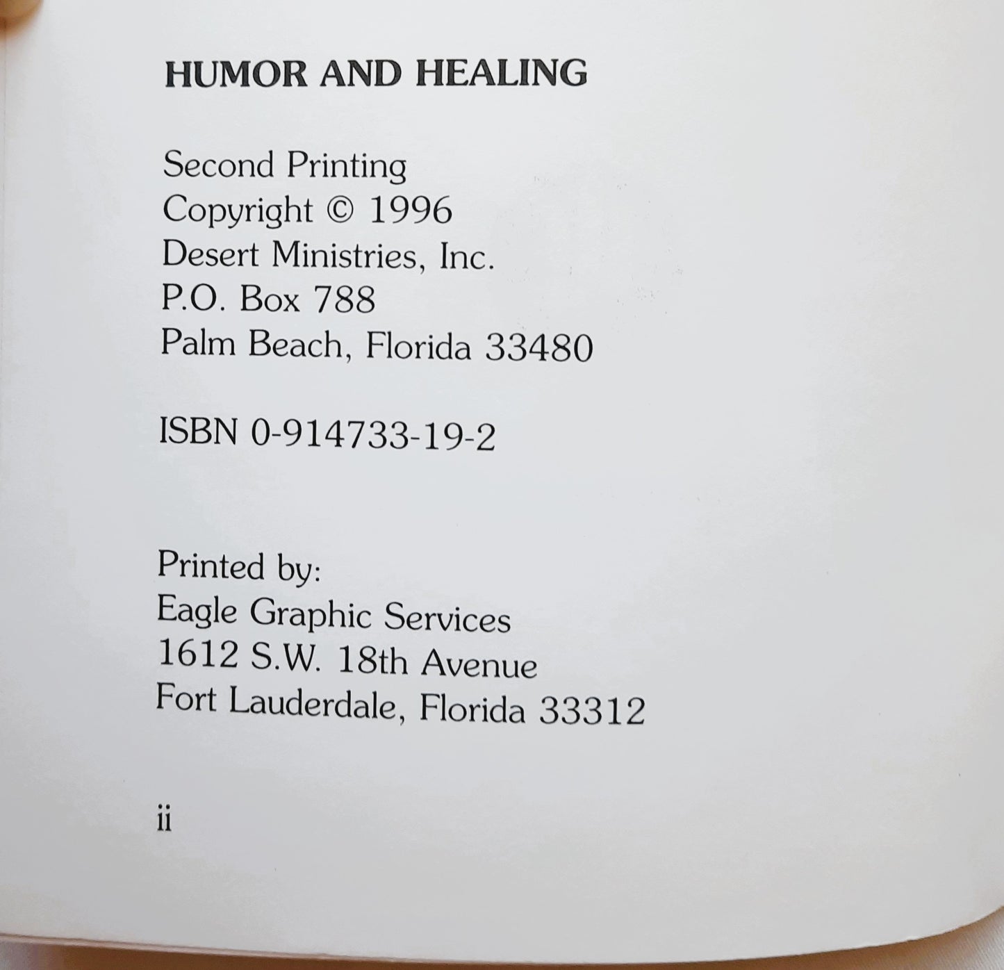 Humor & Healing by Perry Biddle (Good, 1996, Pbk, Desert Ministries, 42 pages)