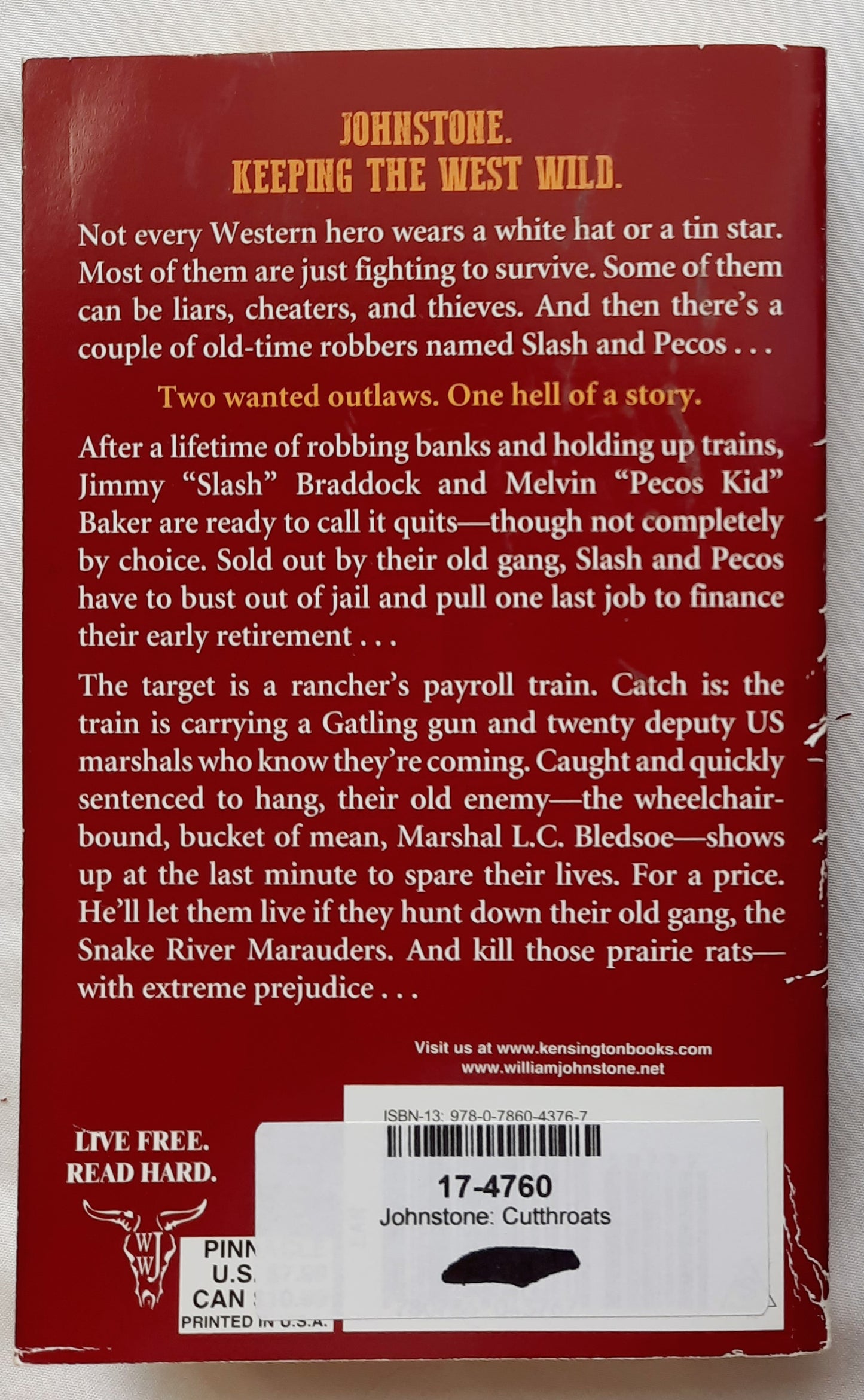 Cutthroats by William W. Johnstone; J.A. Johnstone (Slash and Pecos Western, Very good, 2019, Pbk, 412 pages, Pinnacle Books)