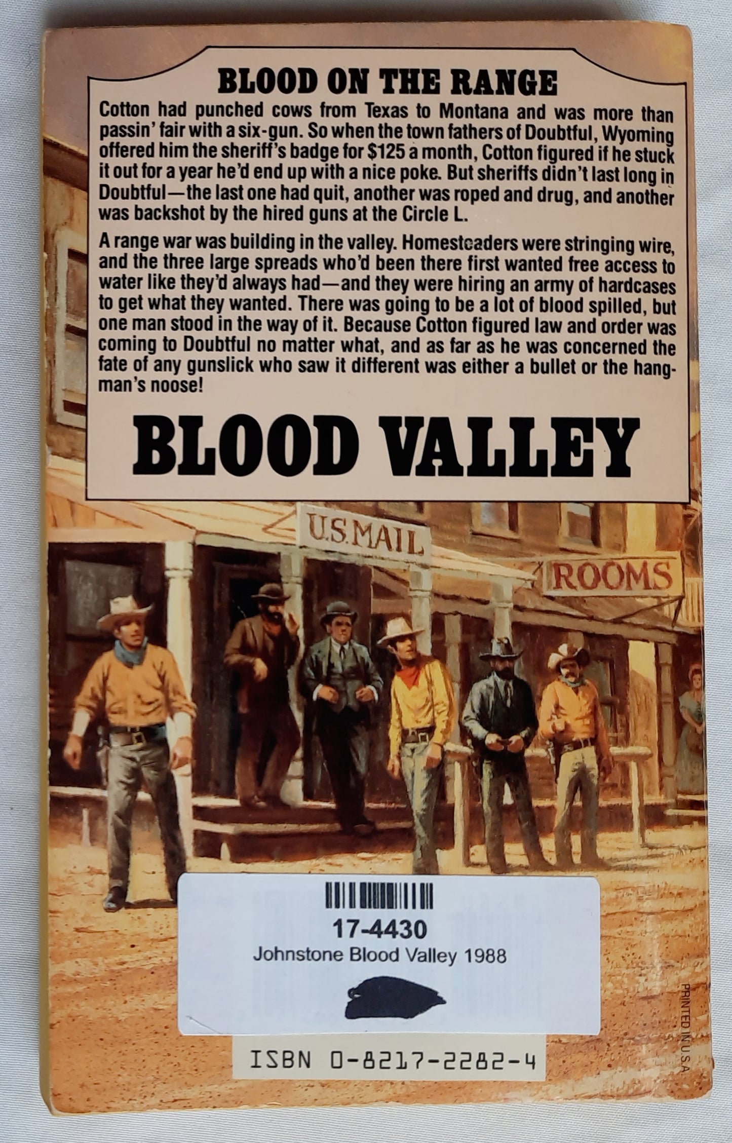 Blood Valley by William W. Johnstone (Cotton Pickens #1, Very Good, 1988, Pbk, Zebra Western, 267 pages)
