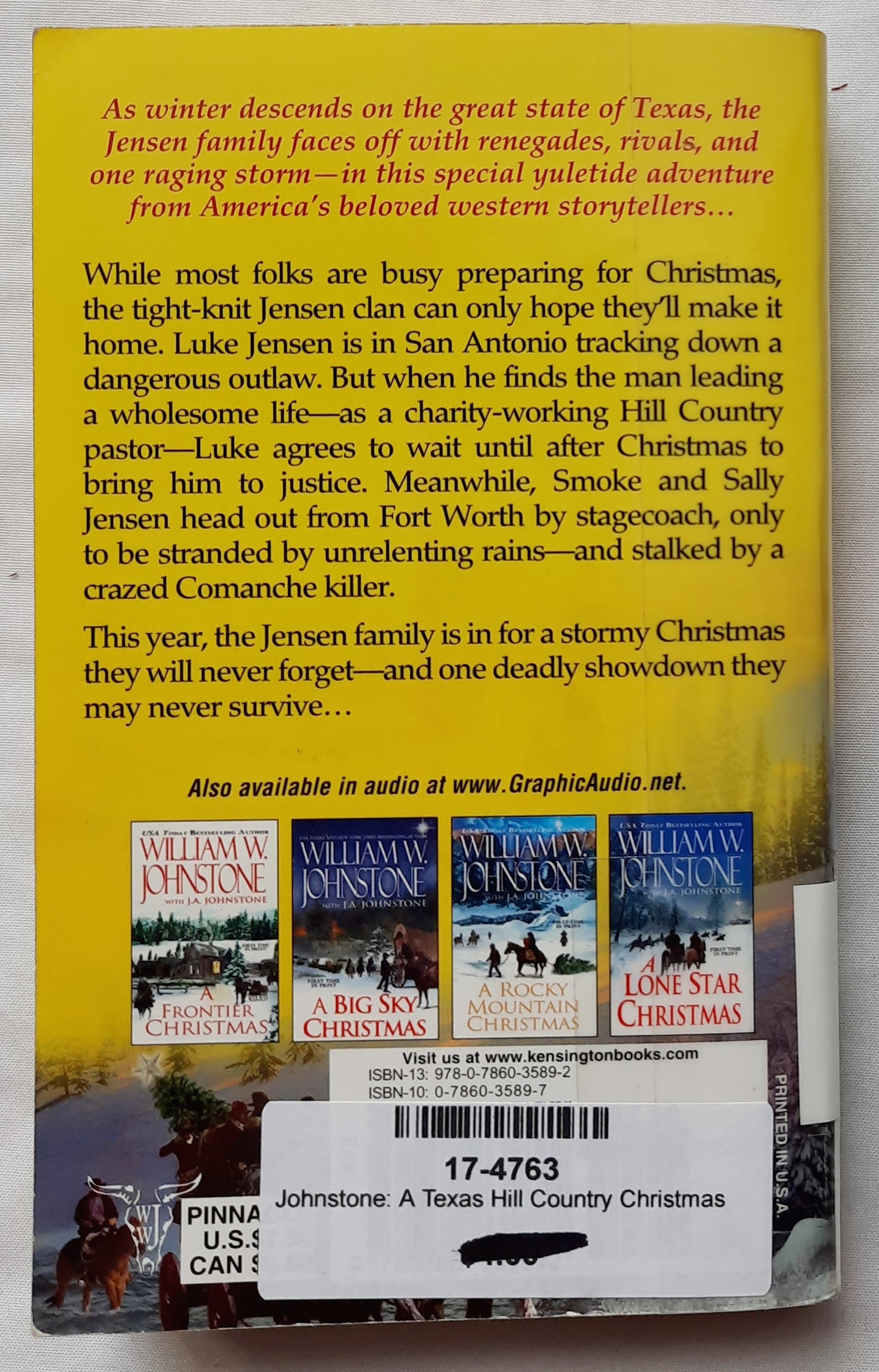A Texas Hill Country Christmas by William W. Johnstone (Very Good, 2015, Pbk, 330 pages, Pinnacle Western)