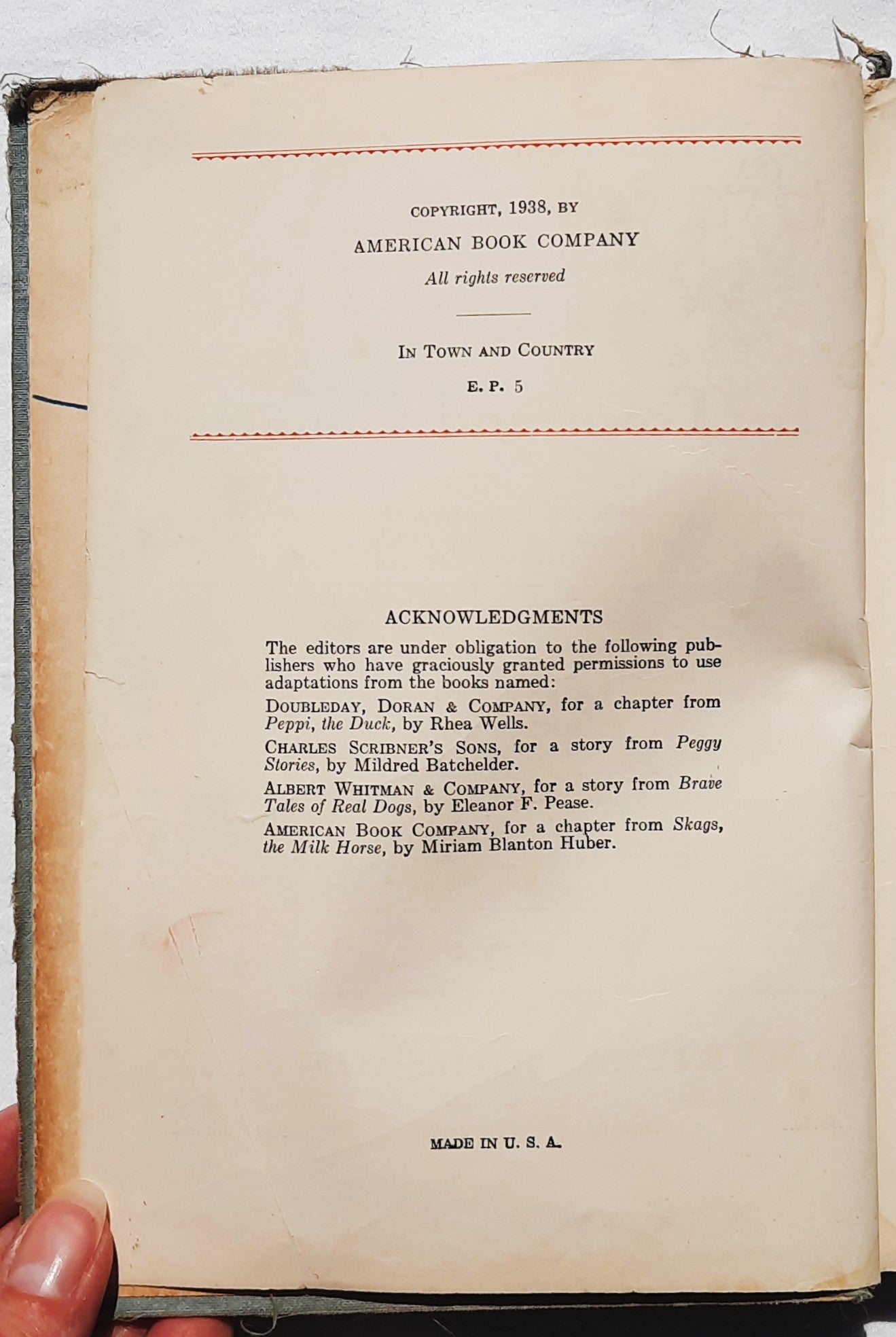 In Town and Country by Horace Mann Buckley; Margaret L. White; Alice B. Adams; Leslie R. Silverale (Acceptable, 1938, HC, 216 pages, American Book Company)